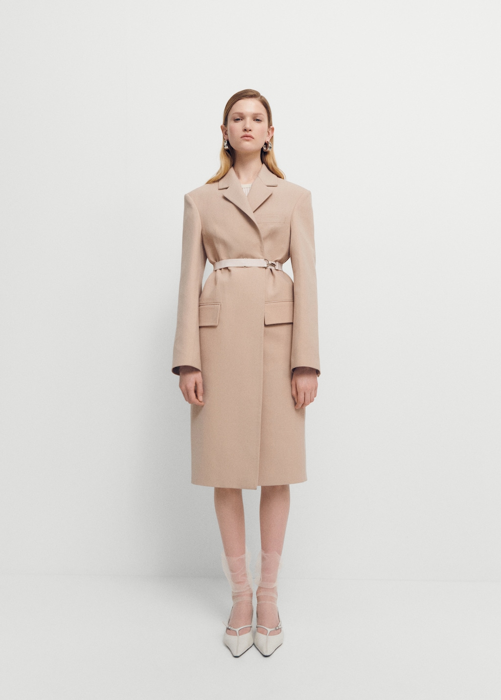 Structured double fabric coat with belt Women MANGO Pakistan