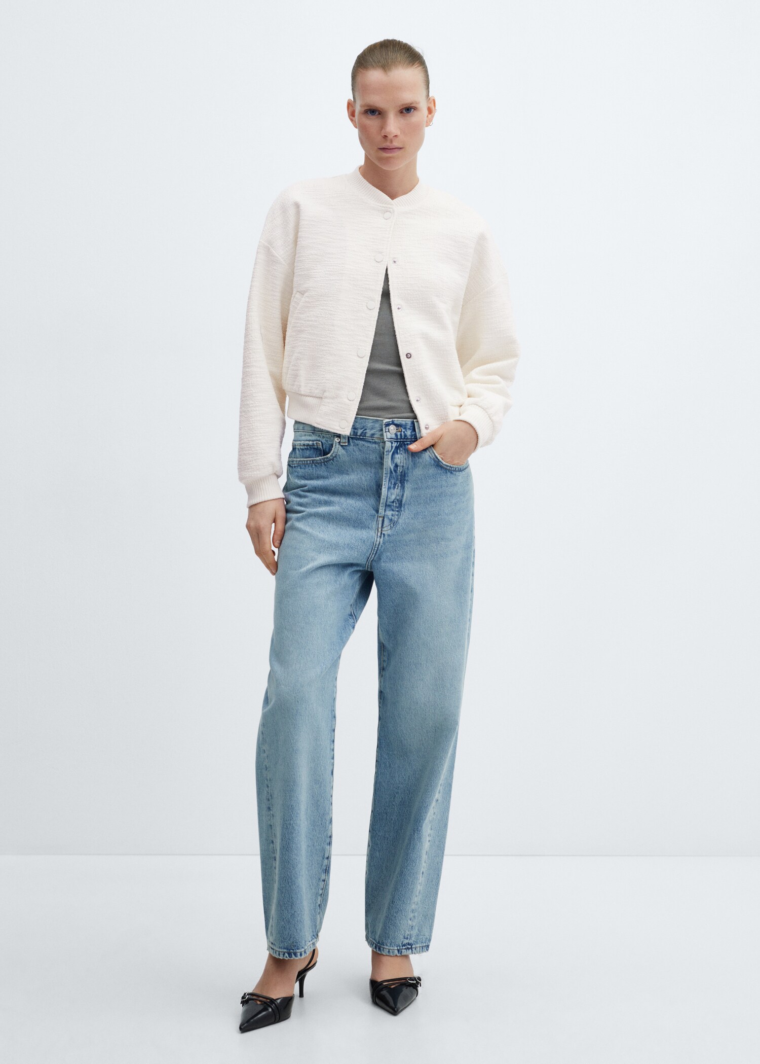 Casaco bomber de tweed - Plano geral