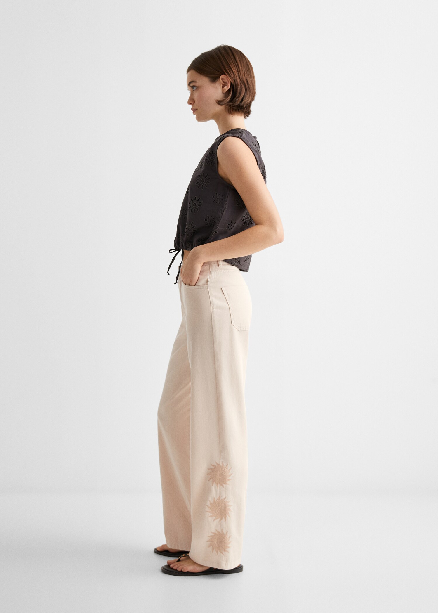 Embroidered cotton trousers - General plane
