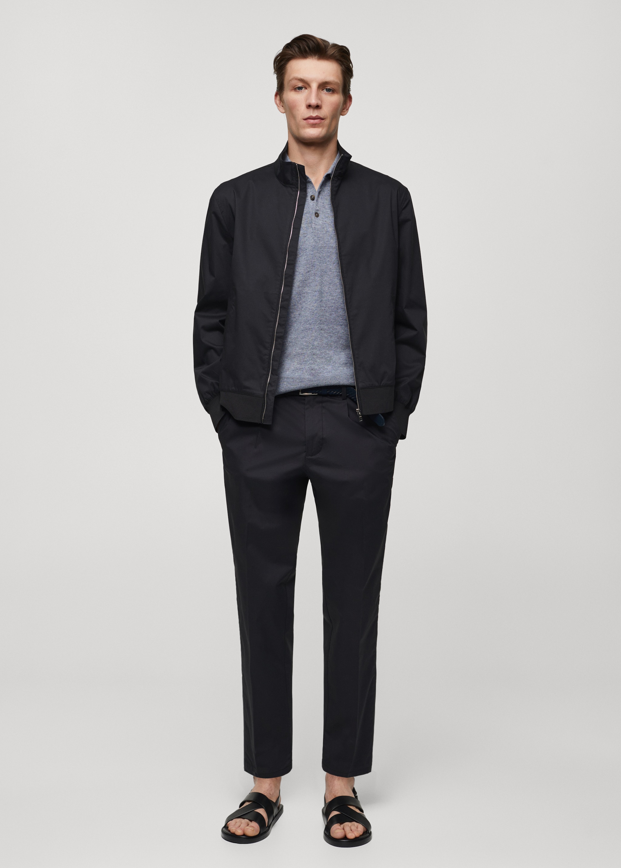 Stretch cotton jacket with zip - General plane