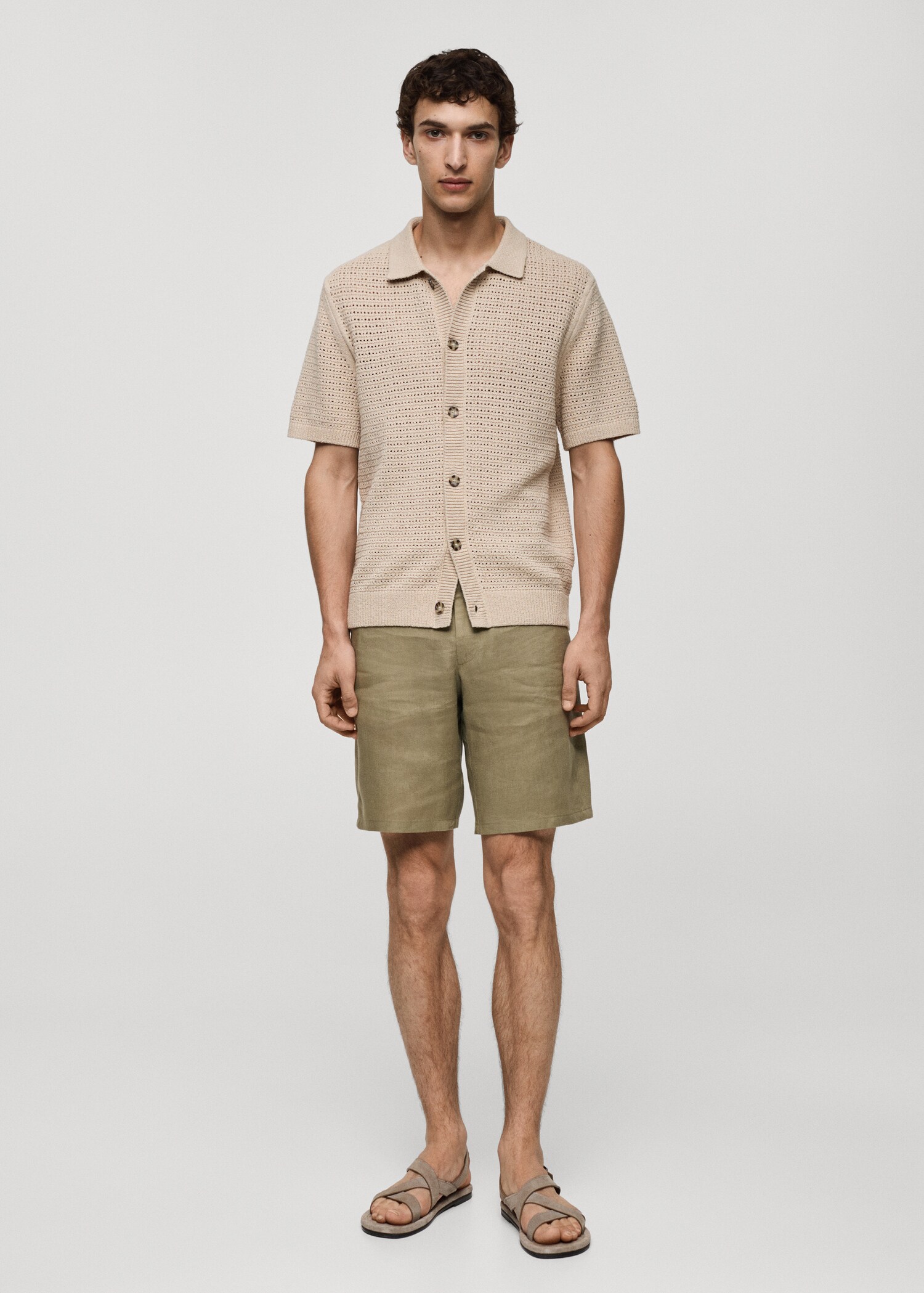 Slim-fit 100% linen bermuda shorts - General plane