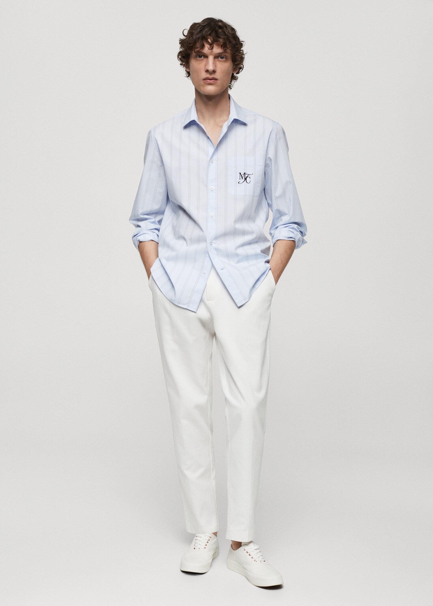 Chemise classic-fit coton rayures broderie - Plan général