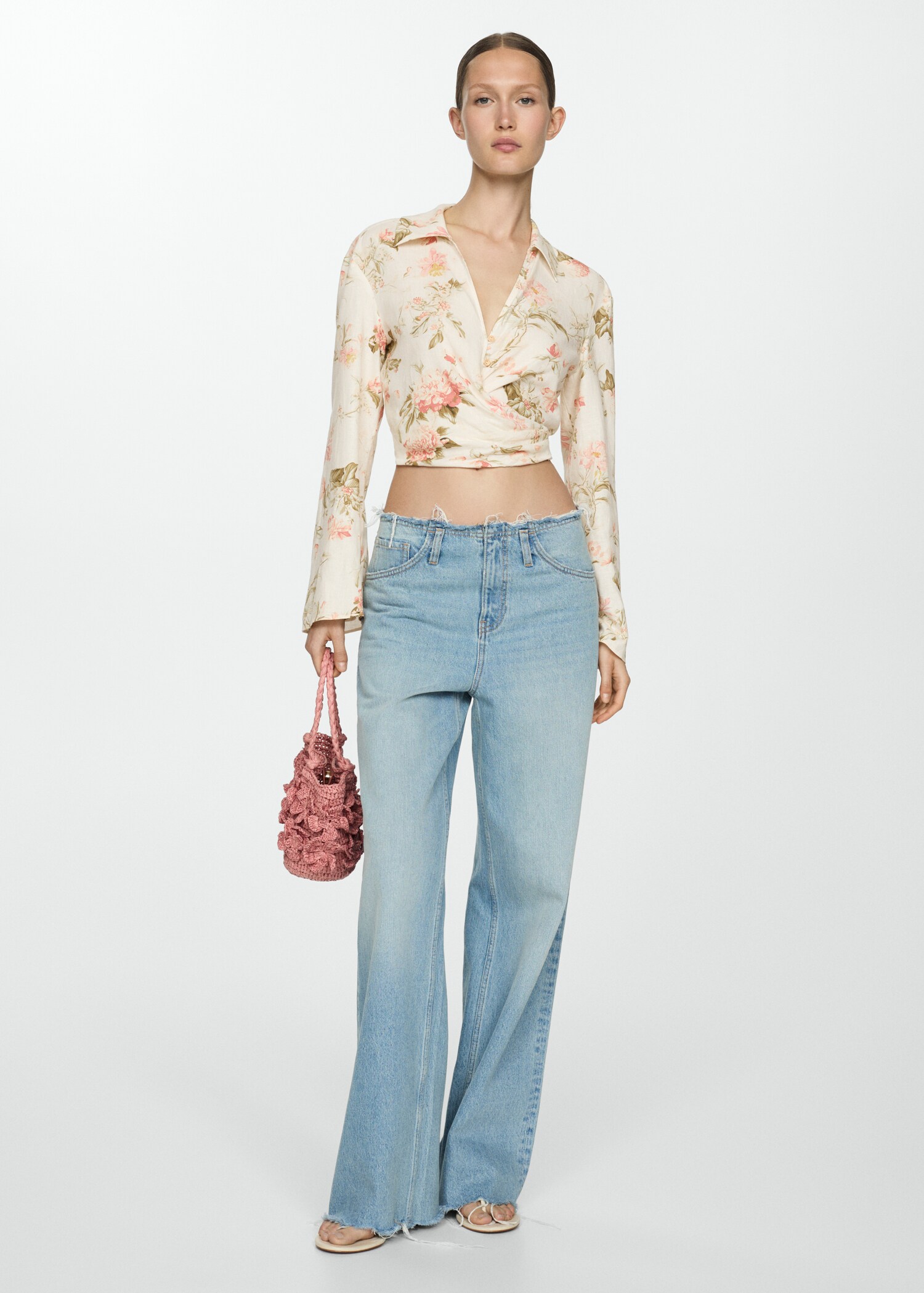 Floral linen-blend blouse - General plane