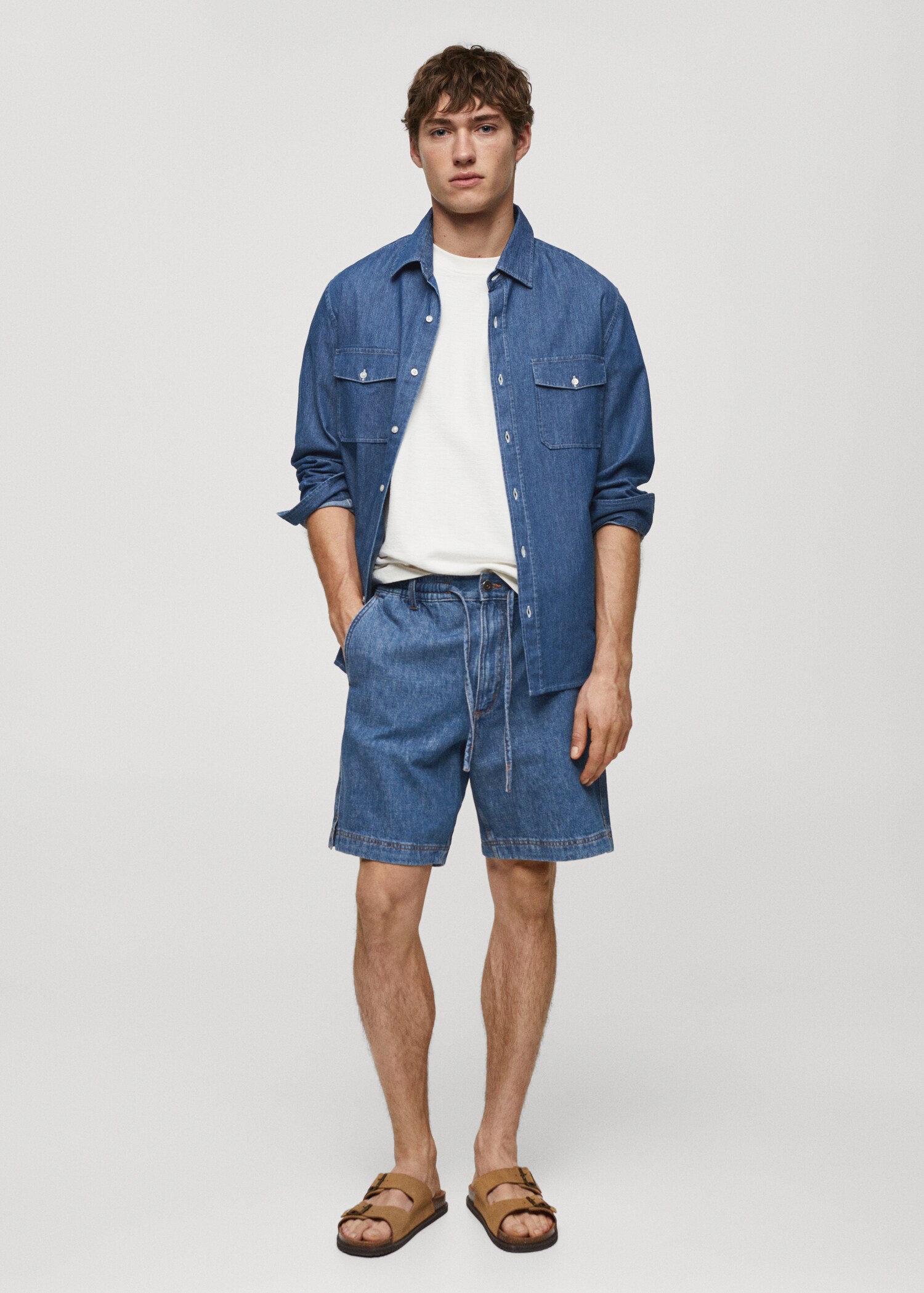 Denim bermuda shorts with drawstring - General plane