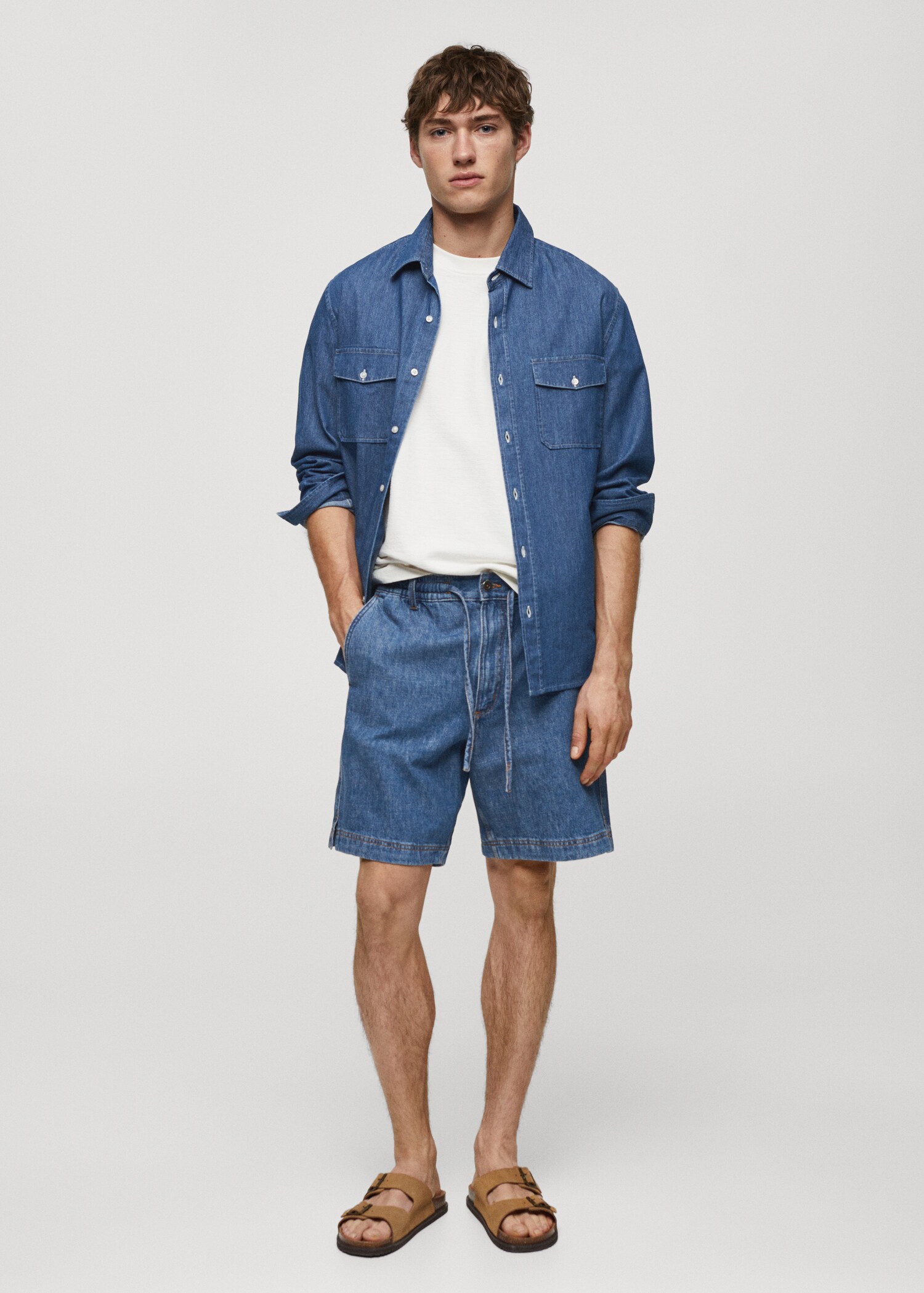 Drawstring denim Bermuda shorts - General plane