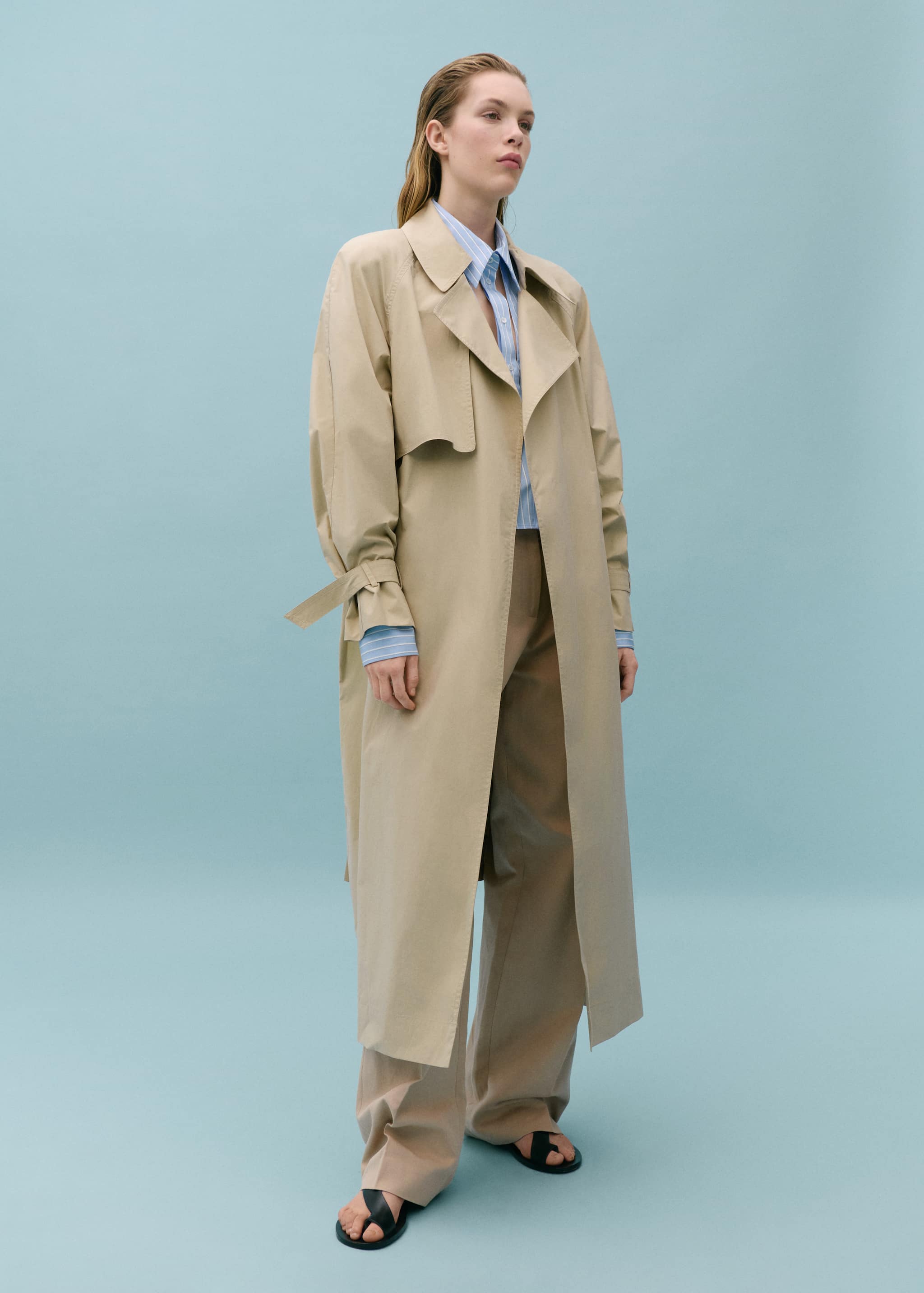 100% cotton long trench coat - General plane