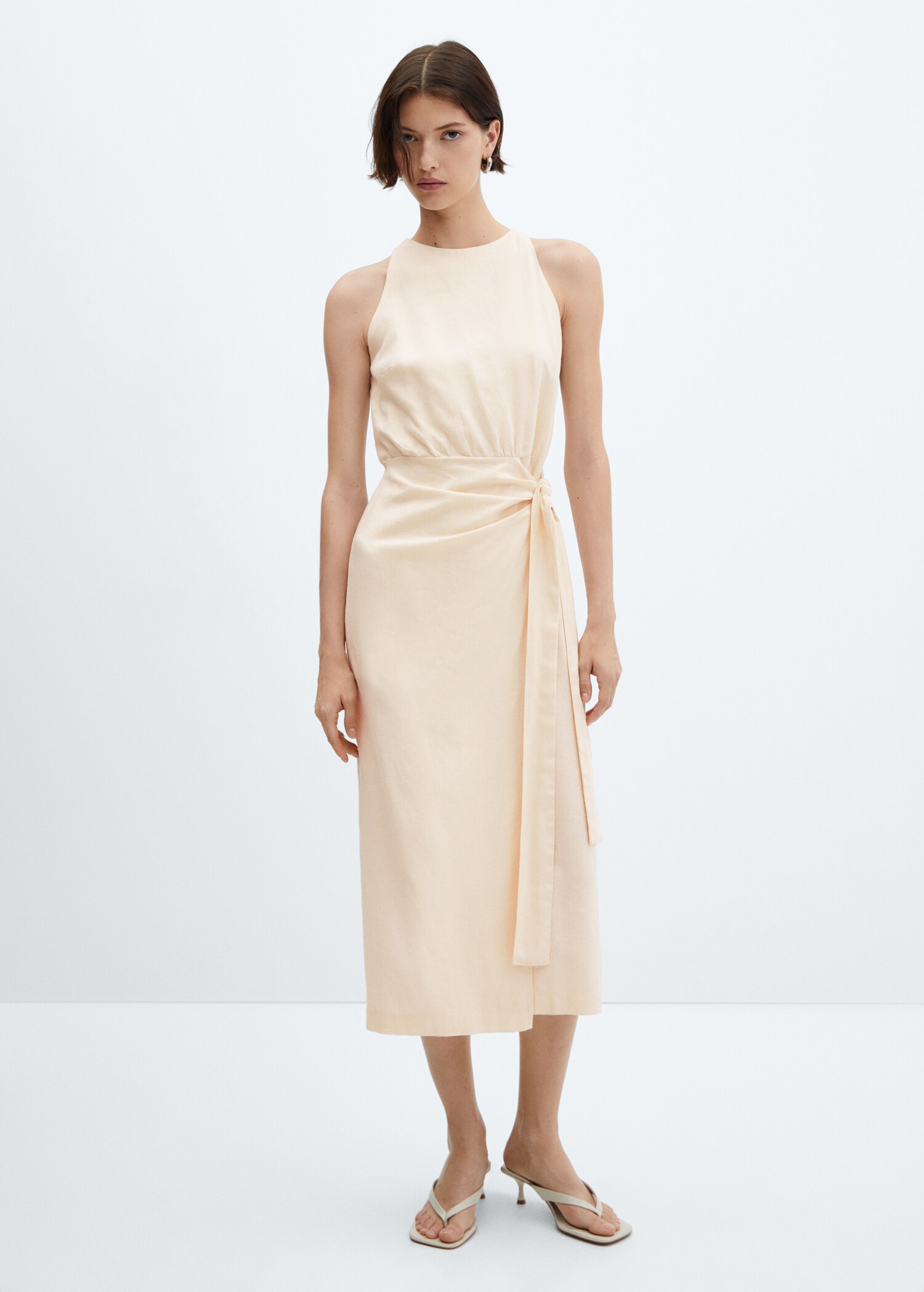 Bow linen-blend dress - General plane