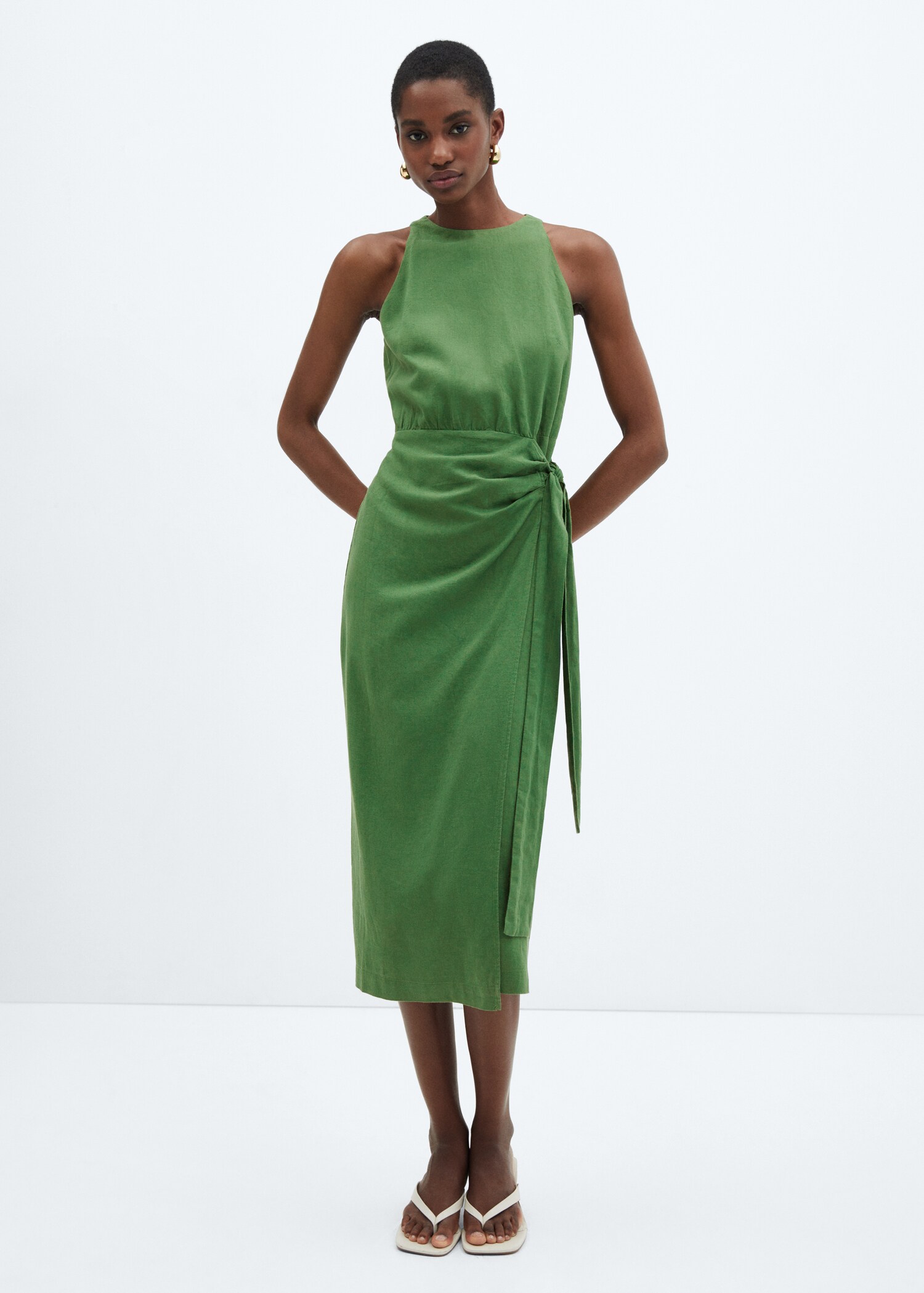 Bow linen-blend dress - General plane