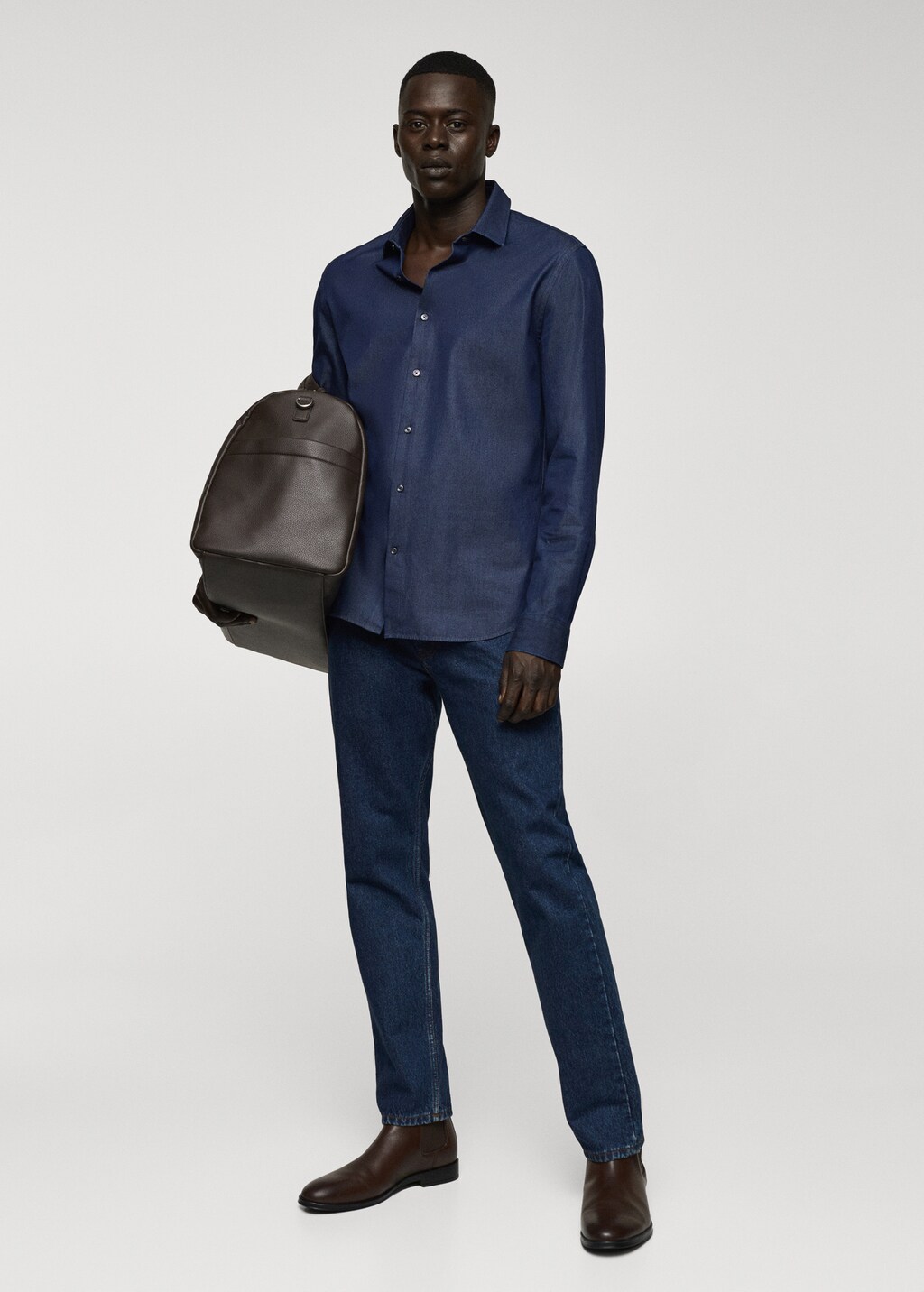 Regular-fit cotton chambray shirt
