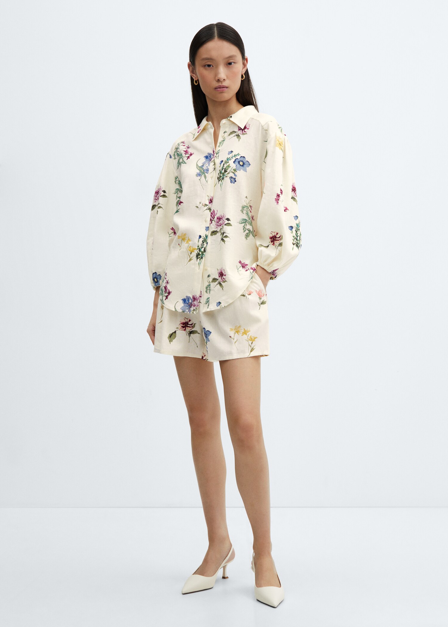 Floral linen-blend shirt - General plane