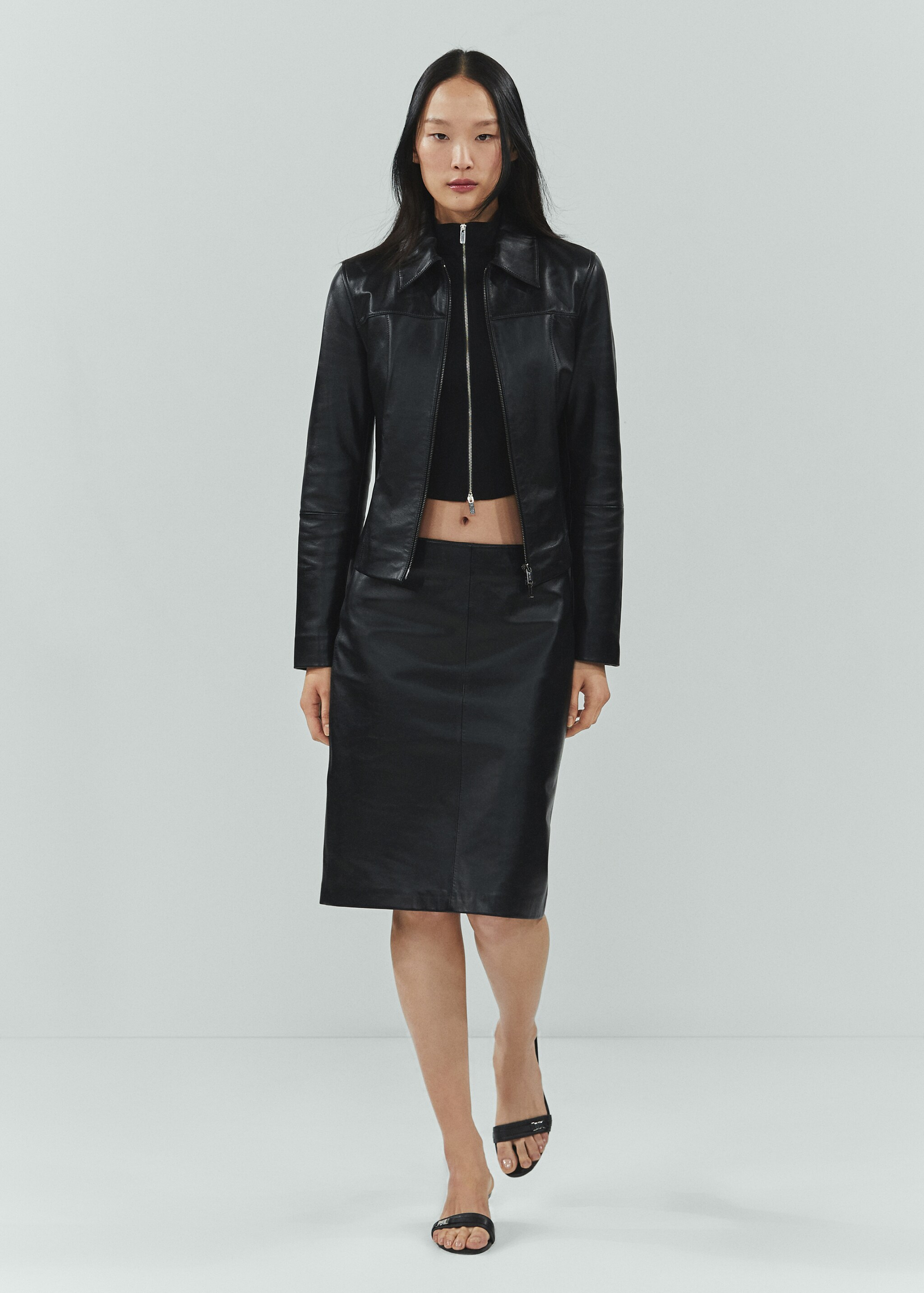 100% leather midi skirt - General plane