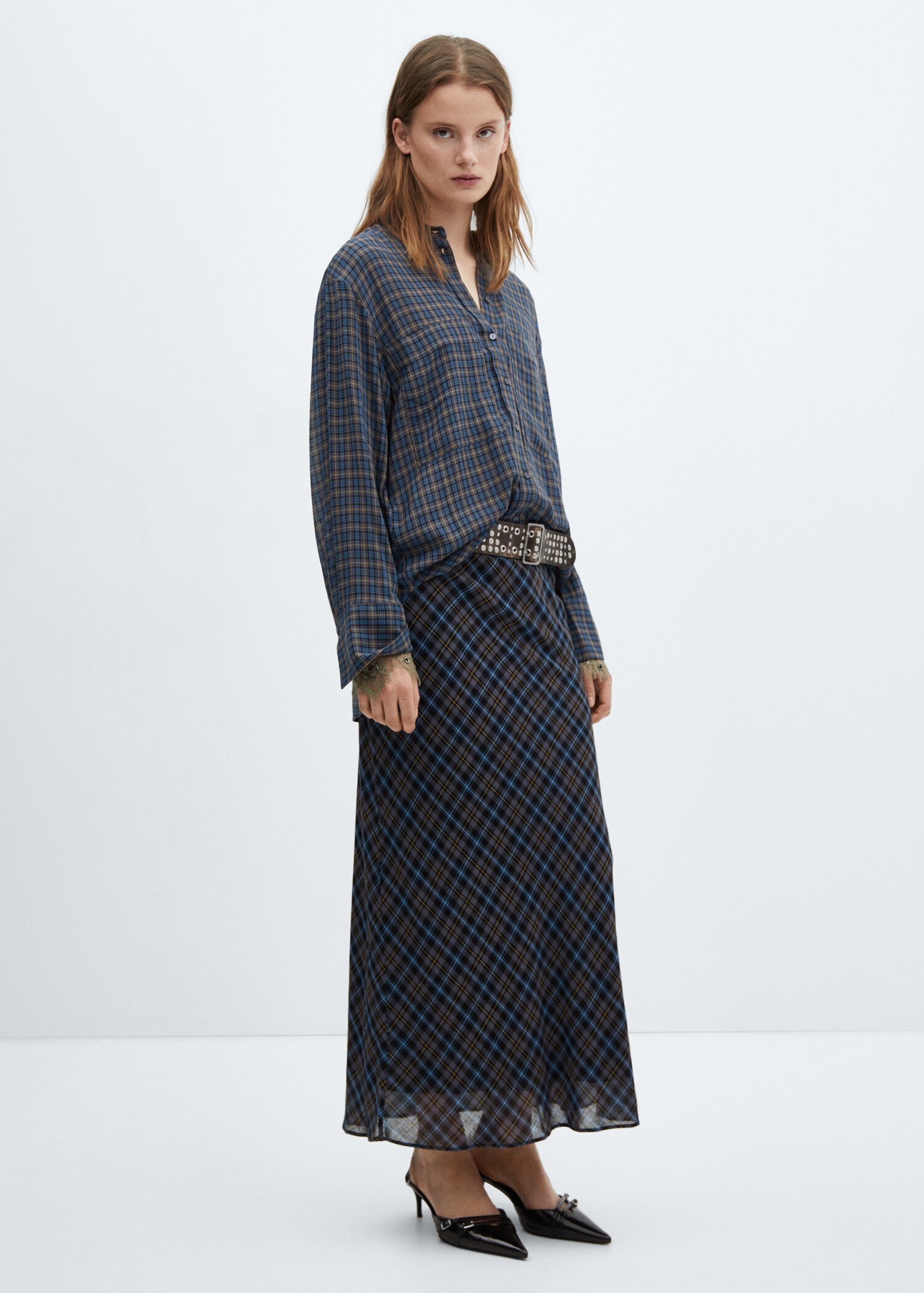 Checked long skirt - General plane