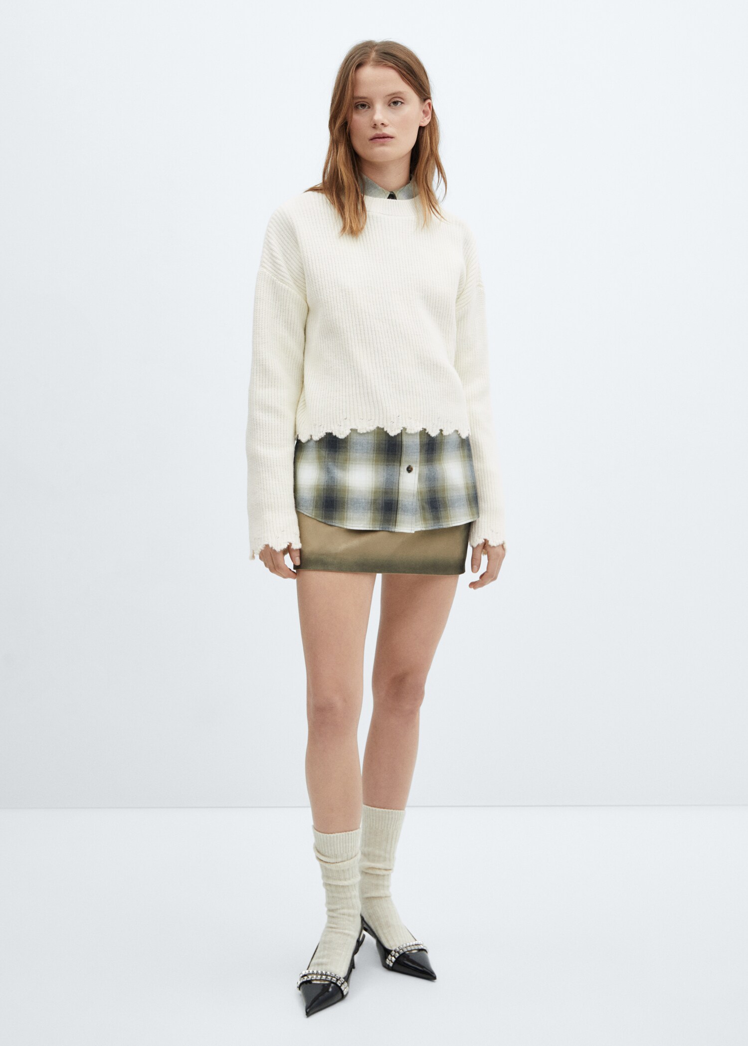 Cotton-linen round-neck knitted sweater - General plane