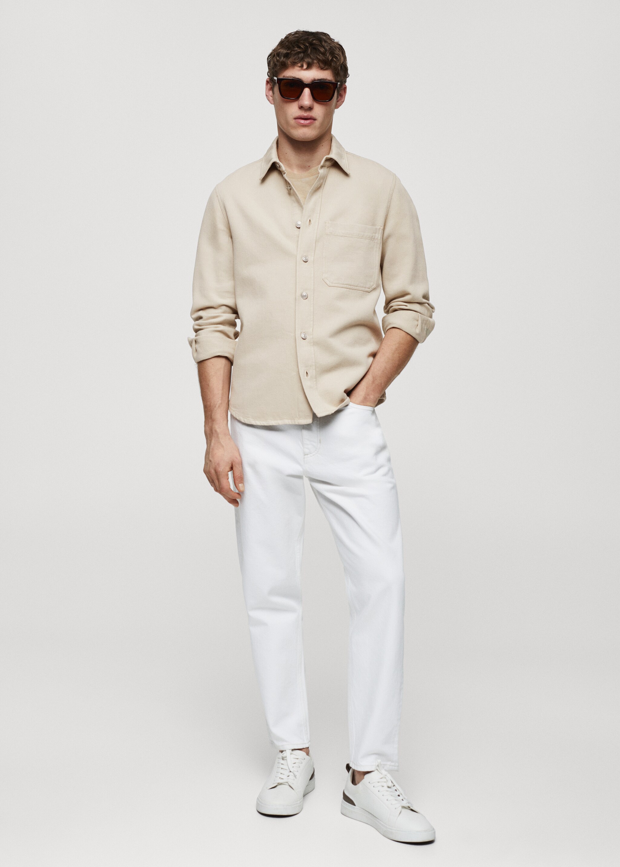 Regular fit cotton and linen overshirt - General plane