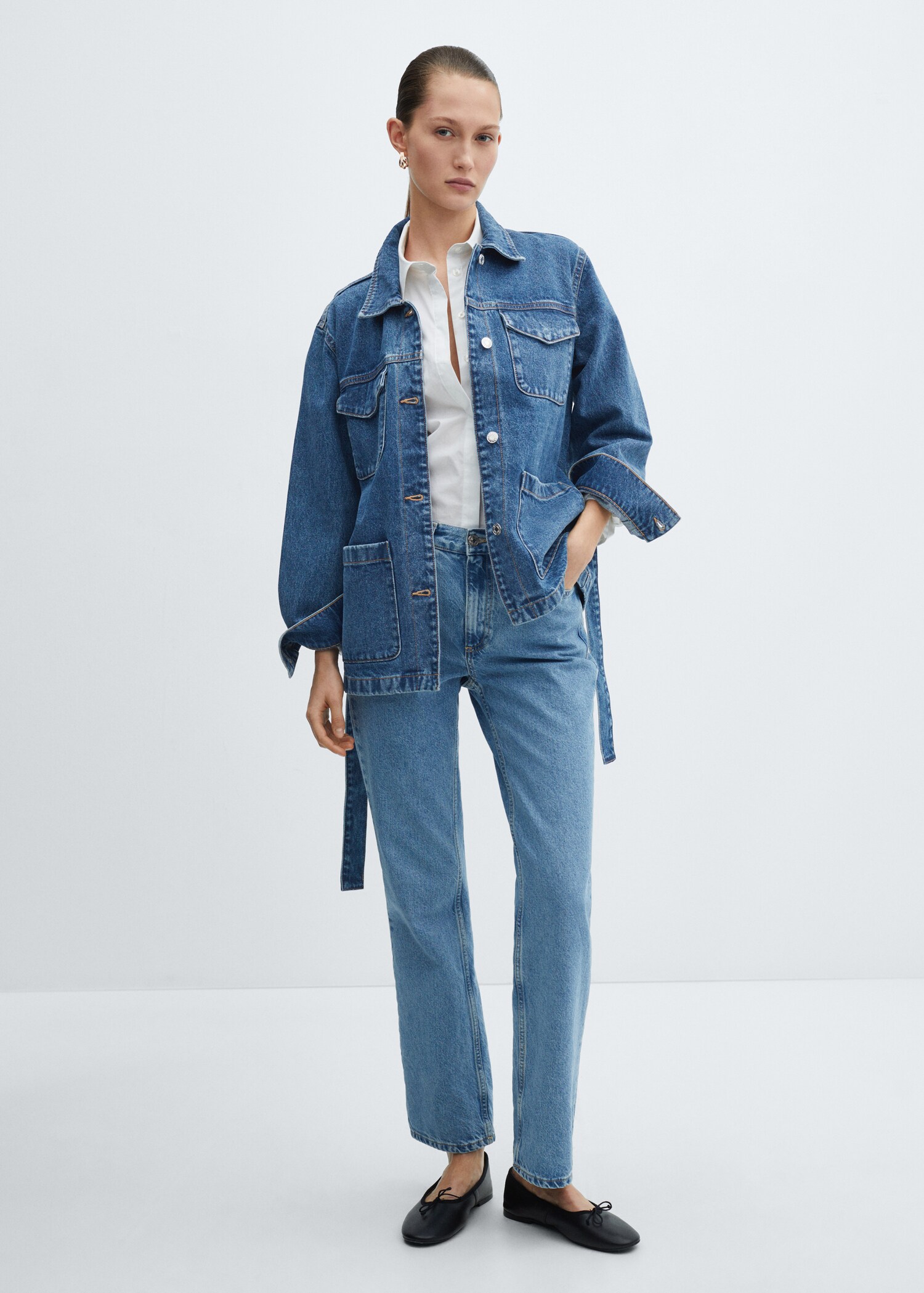 Denim jacket with belt - General plane