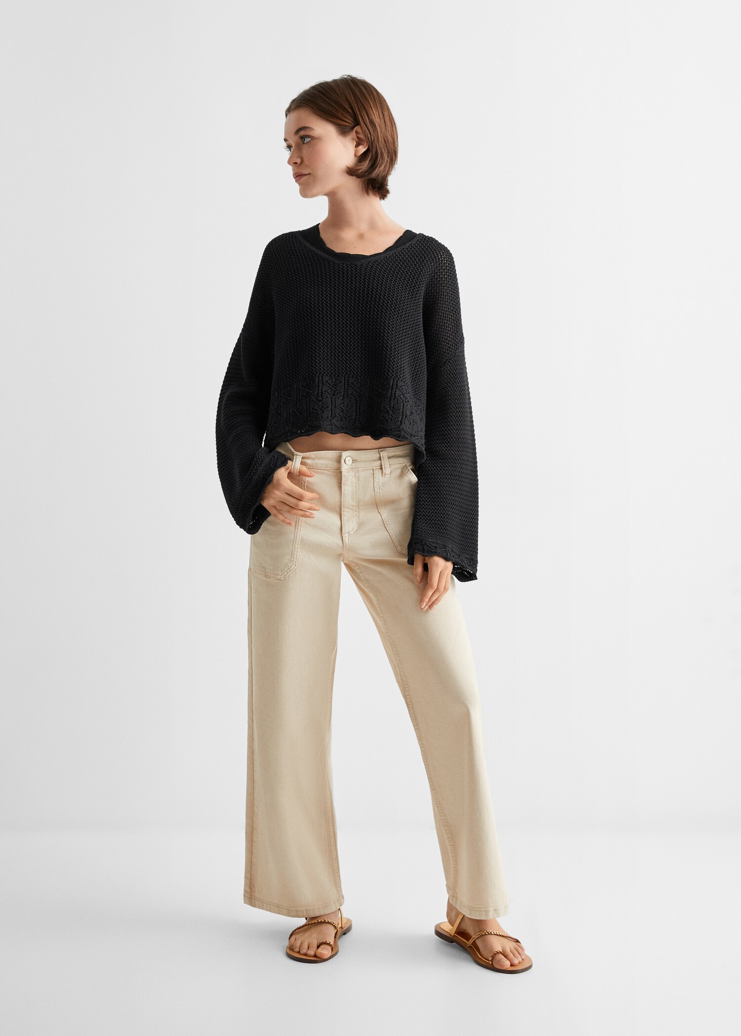 V-neck openwork knitted sweater - General plane