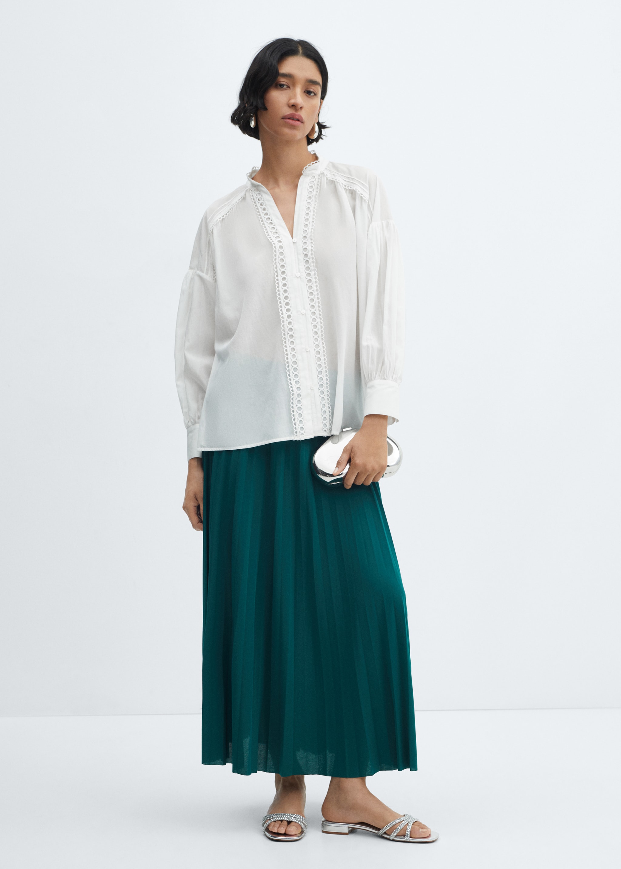Cotton blouse with openwork detail  - General plane