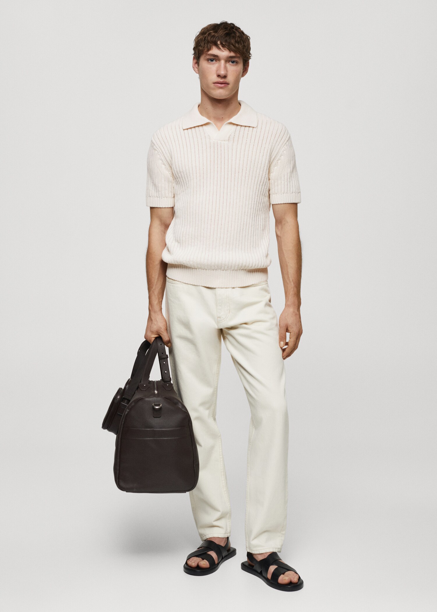 Openwork cotton knitte polo shirt  - General plane