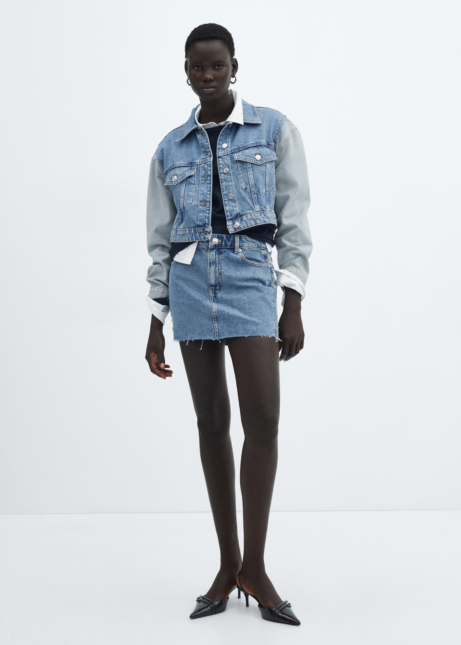 Two-tone denim miniskirt - General plane