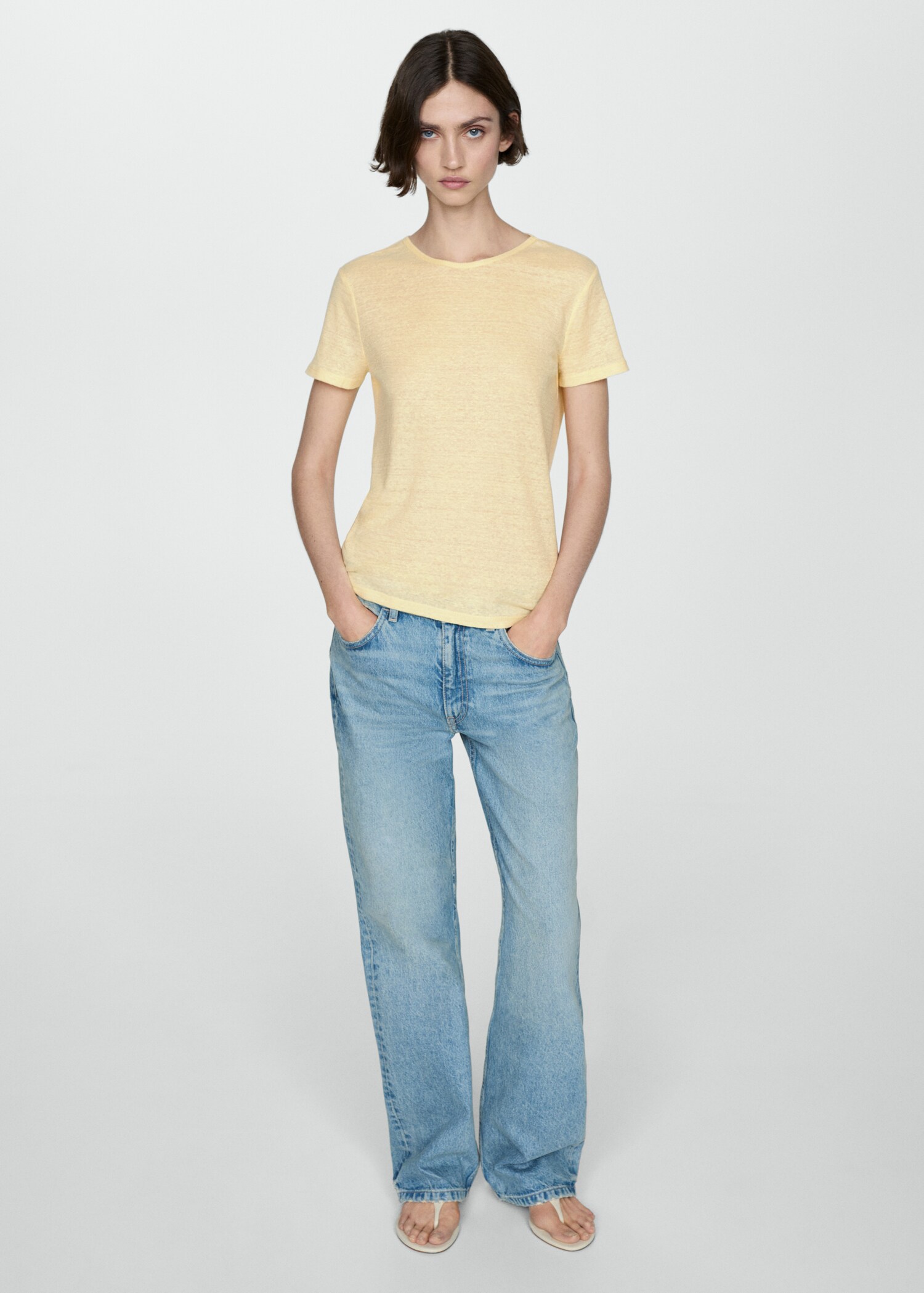 Short-sleeved linen t-shirt - Woman | MANGO USA