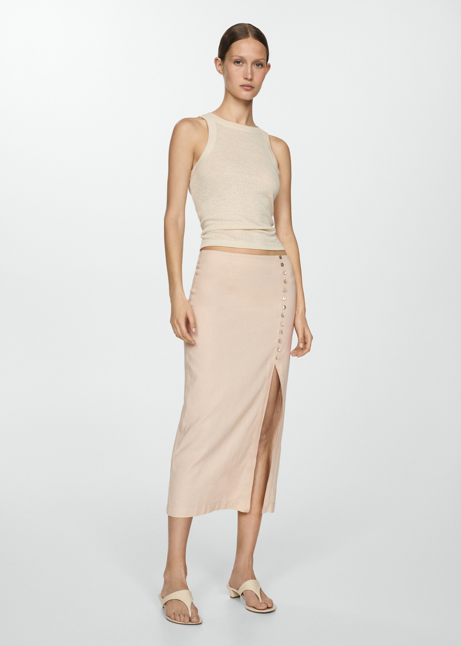 Linen skirt with slit - General plane