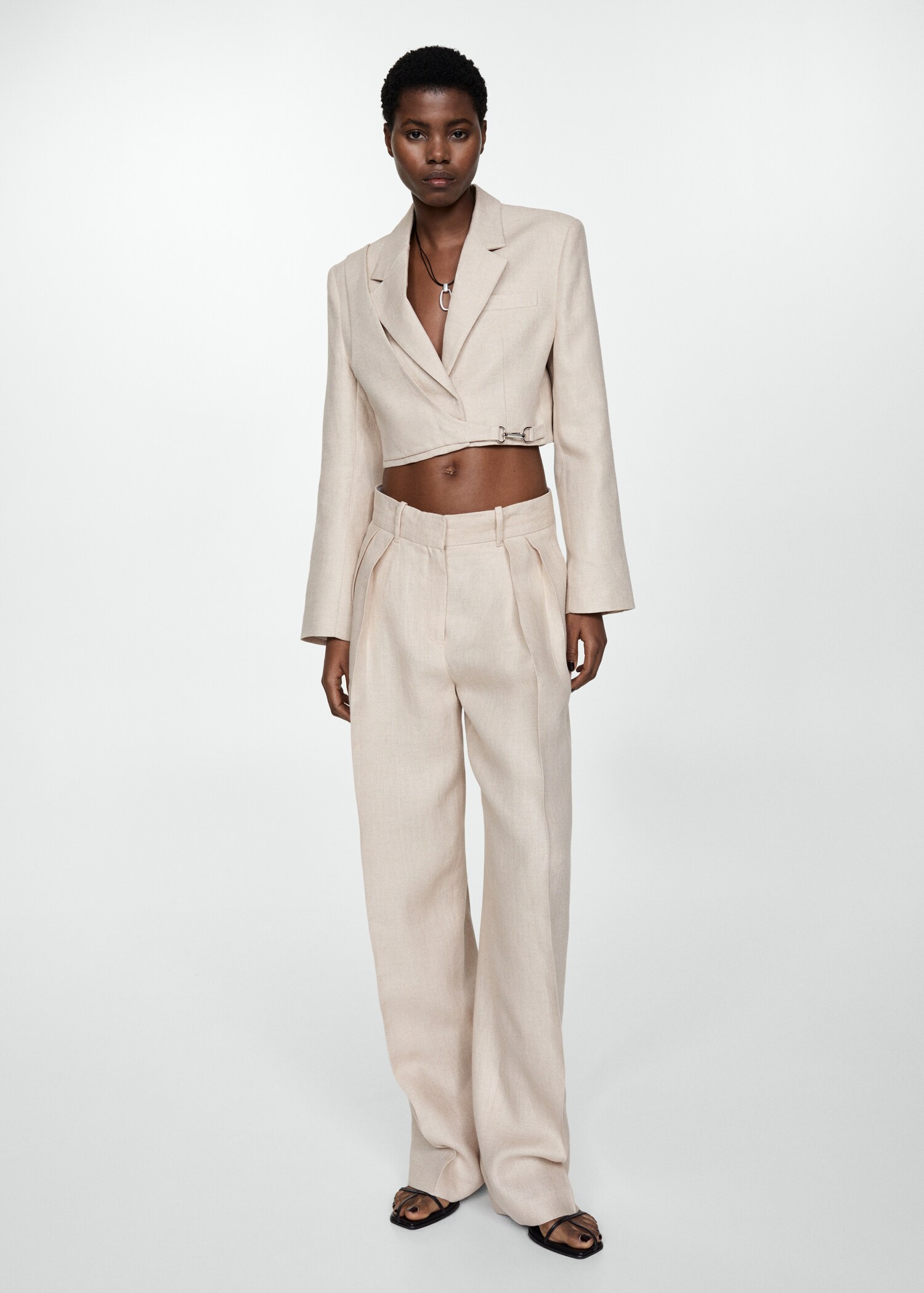 Calças de pinças de 100% linho - Plano geral