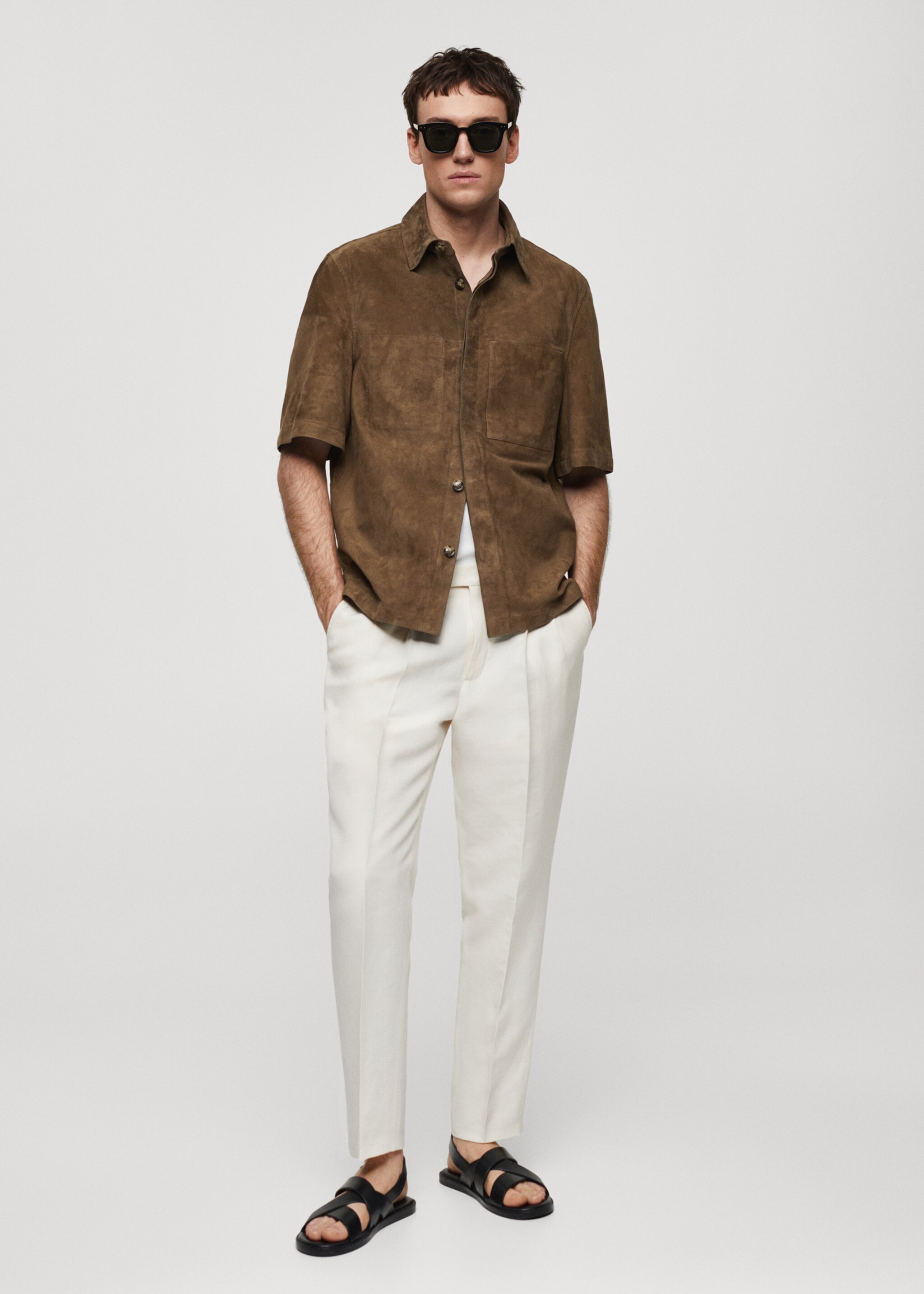 Overshirt with 100% suede leather pocket - General plane