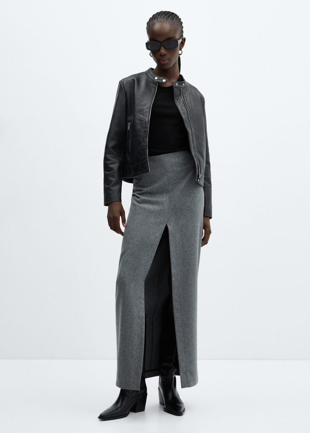 Mango grey leather jacket outlet