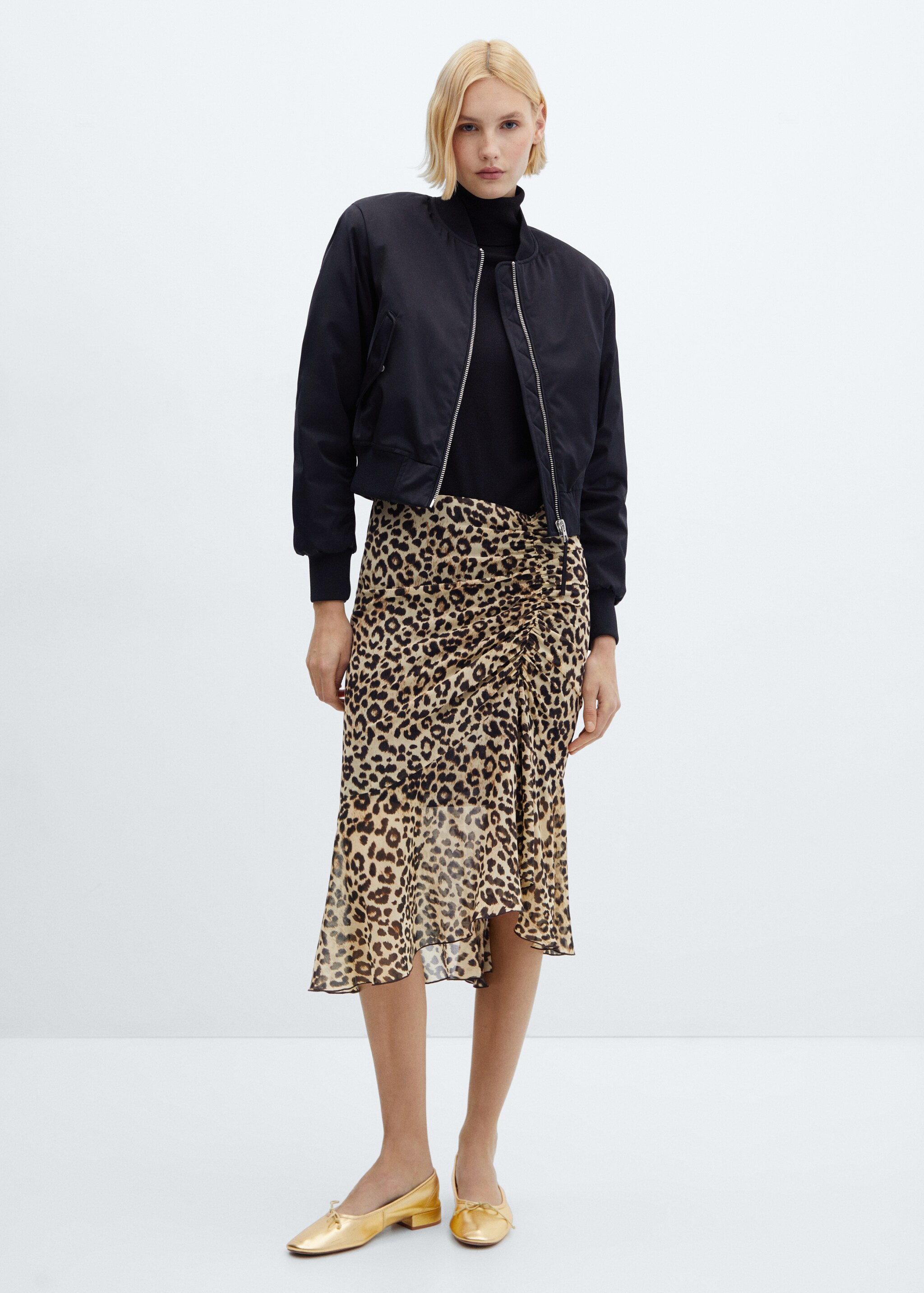 Leopard skirt with gathered detail - General plane