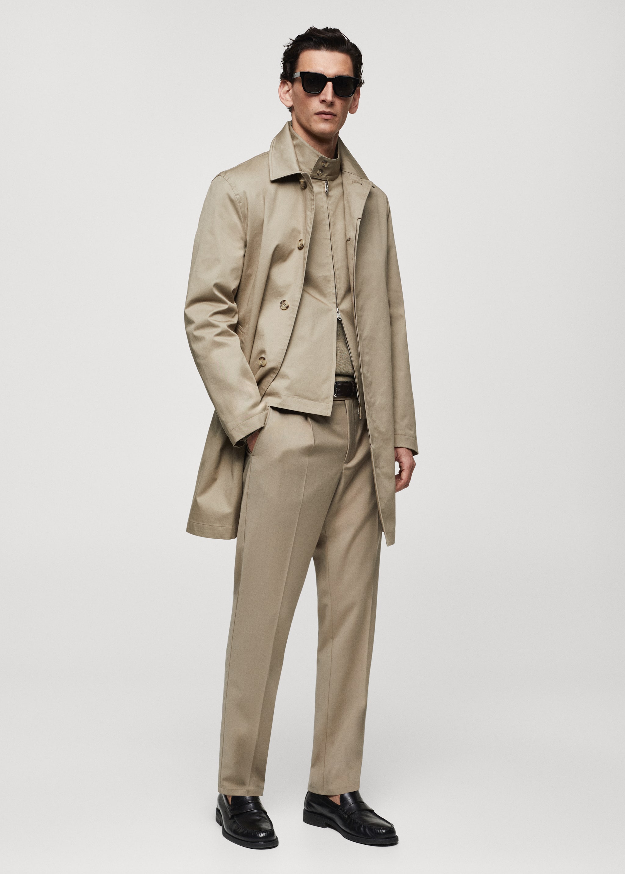 Cotton trench coat with collar detail - General plane
