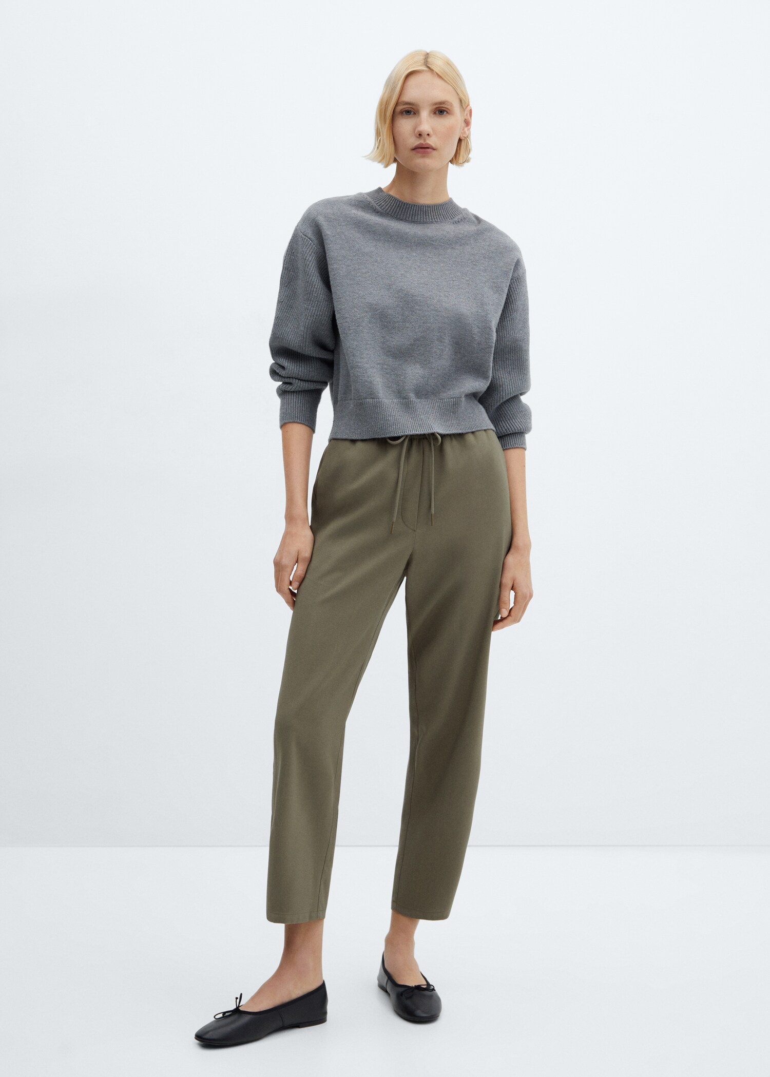 Flowy straight-fit trousers with bow - General plane