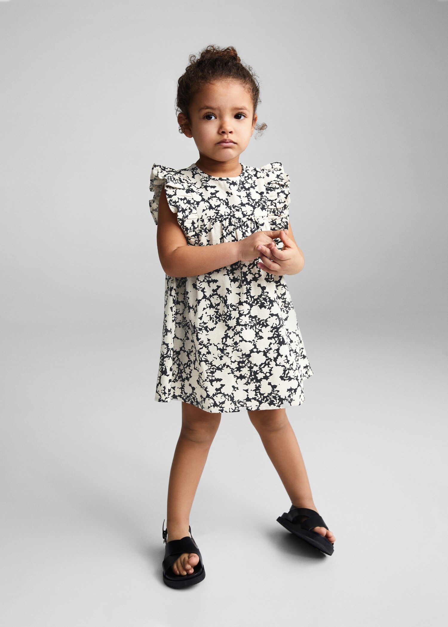 Floral print linen-blend dress - General plane