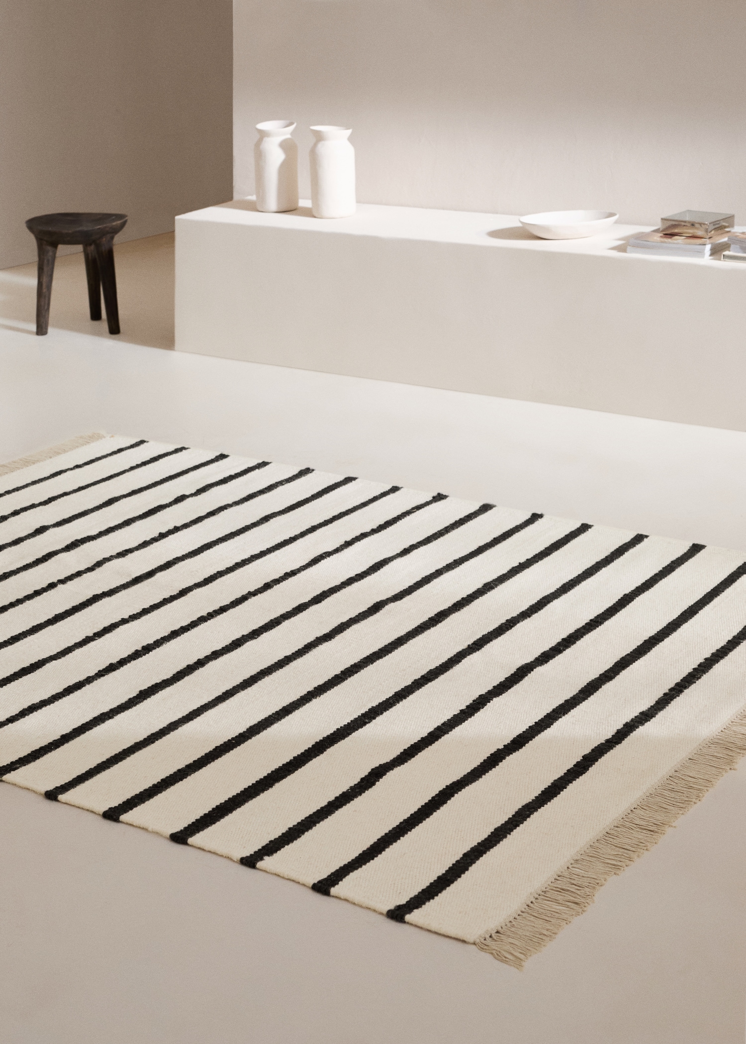 Tapis 100 % laine rayures franges - Plan général