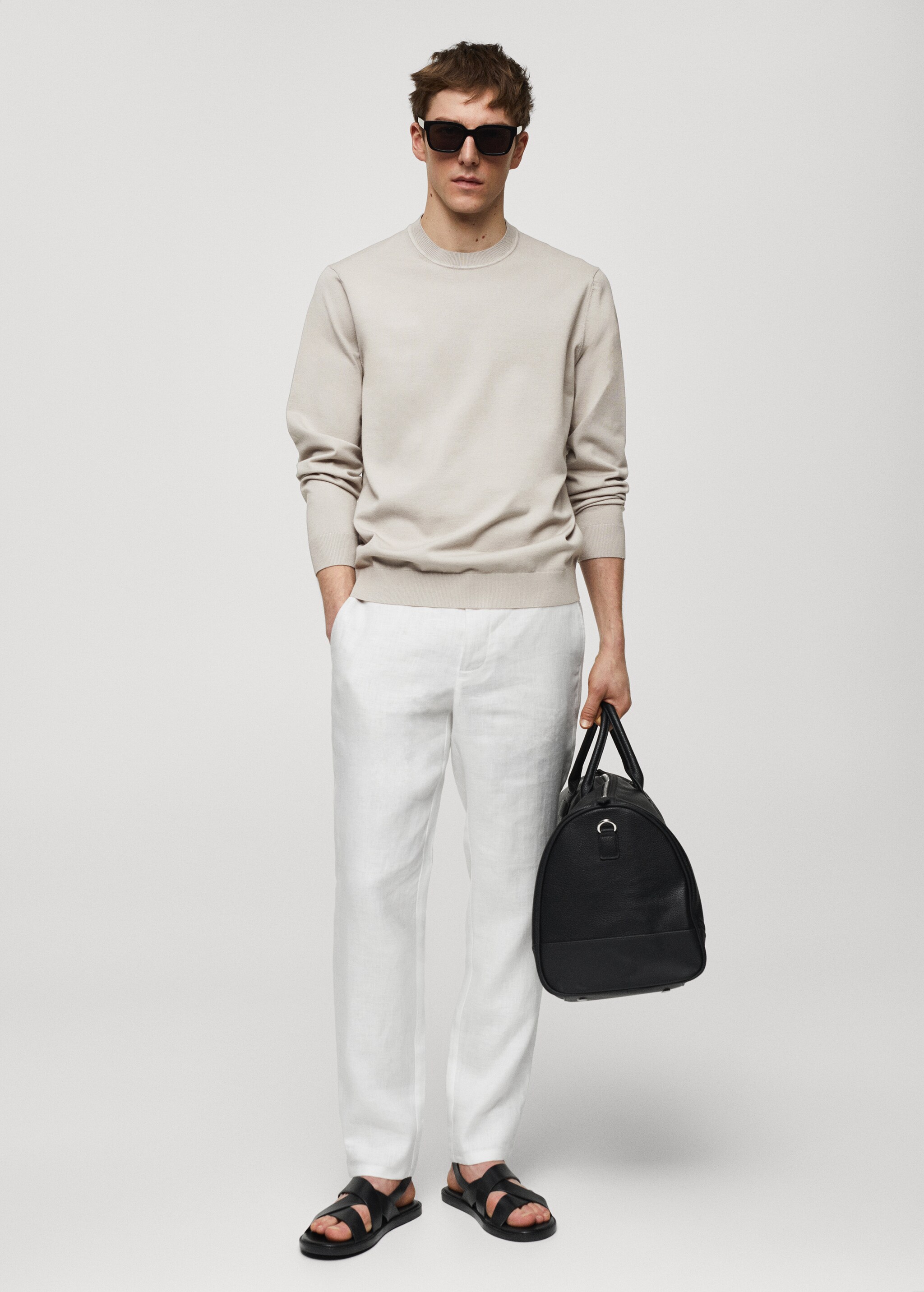 Cotton-linen round-neck knitted sweater - General plane