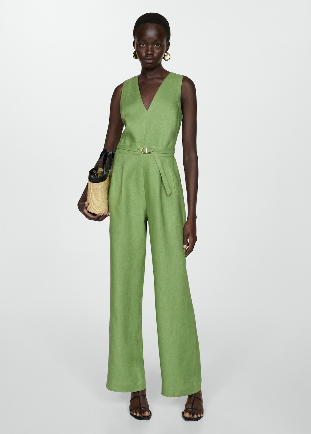 MANGO(マンゴ)☆Belt linen jumpsuit☆SNS大人気 Mango Women's Belt Linen Jumpsuit - Jumpsuits - Free