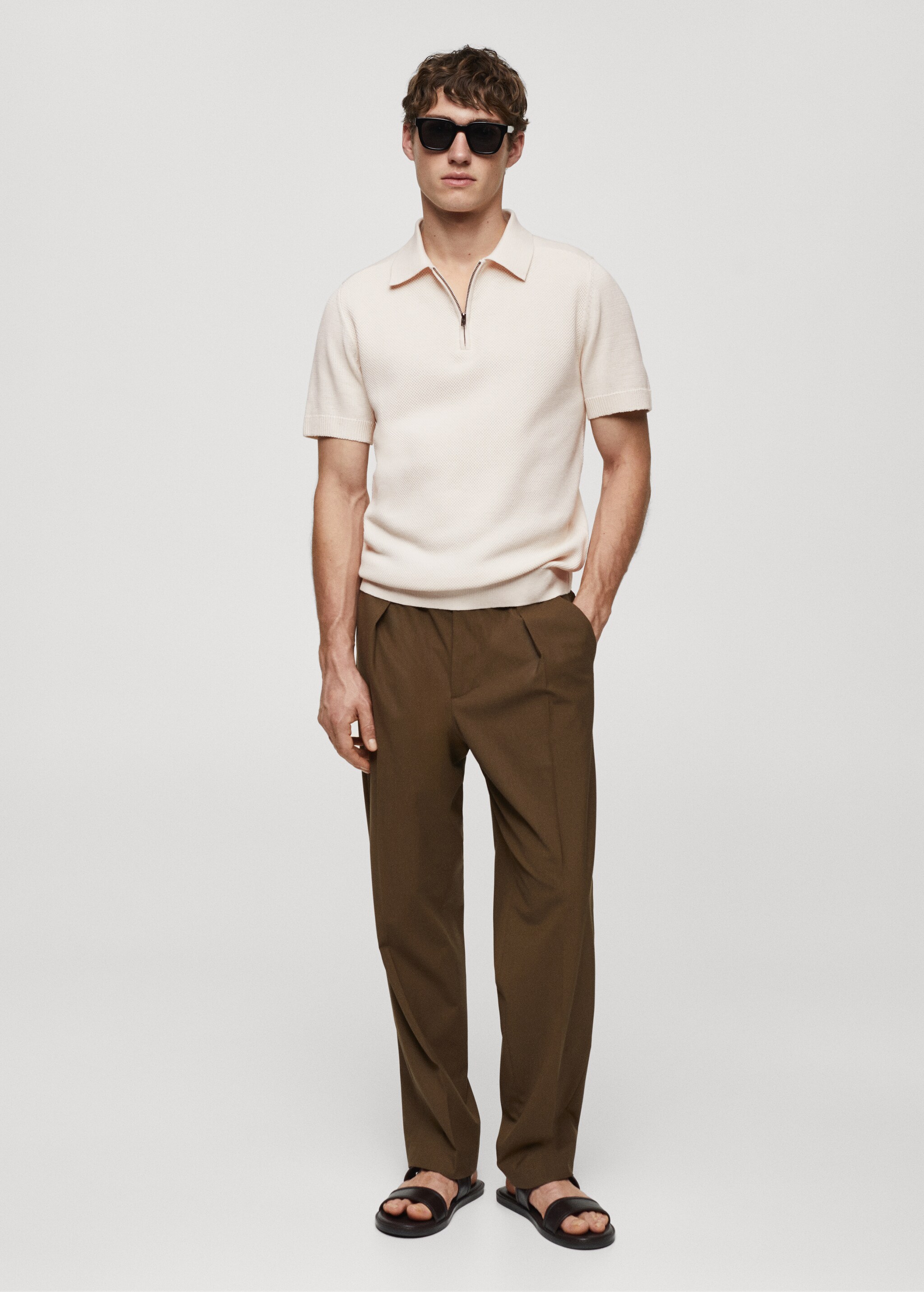 Cotton-knit polo shirt with zip - General plane