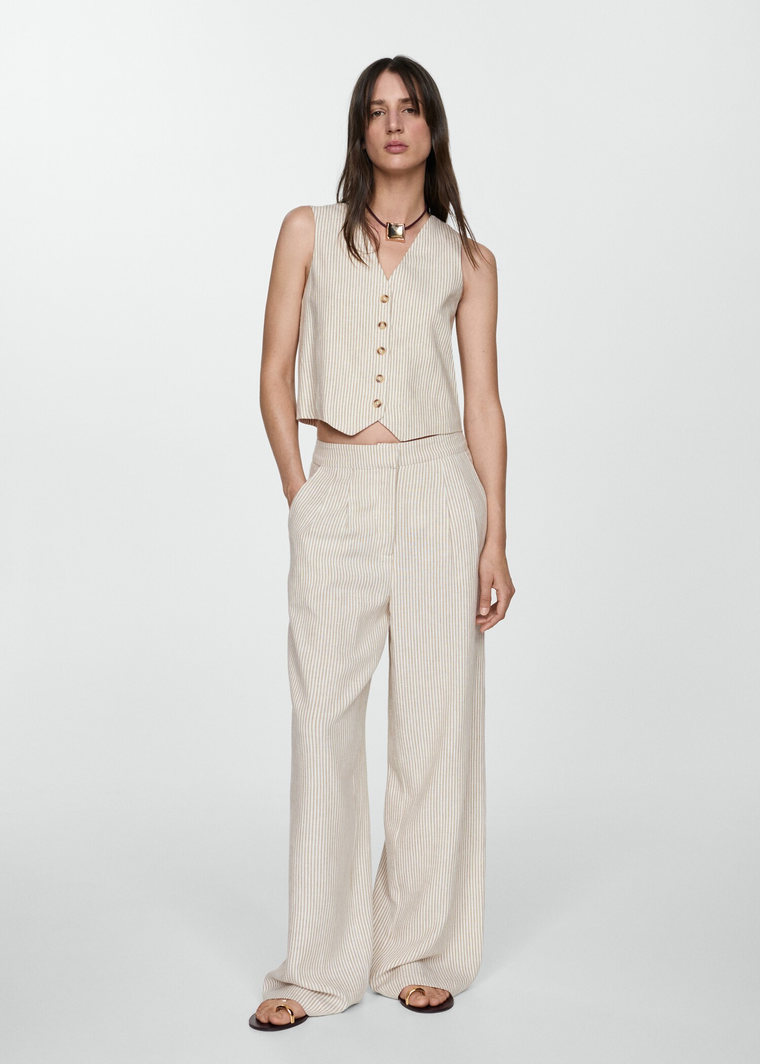 Striped linen suit trousers - General plane