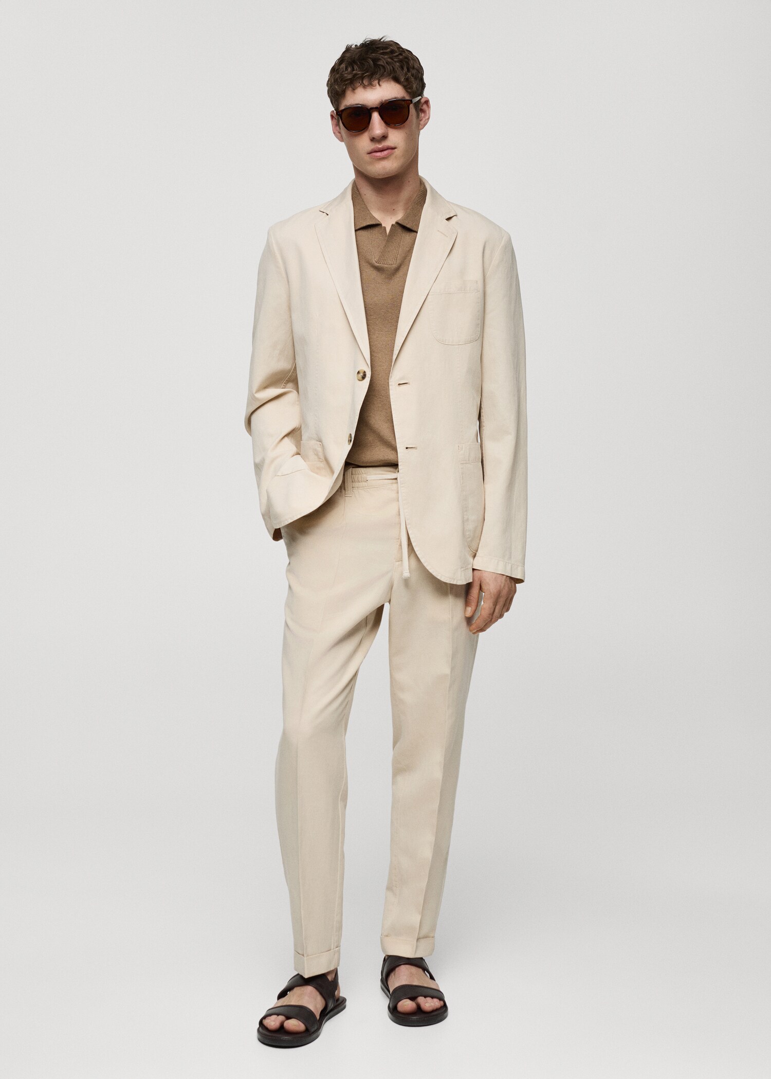 Pantalon slim-fit mélange de lin cordon - Plan général
