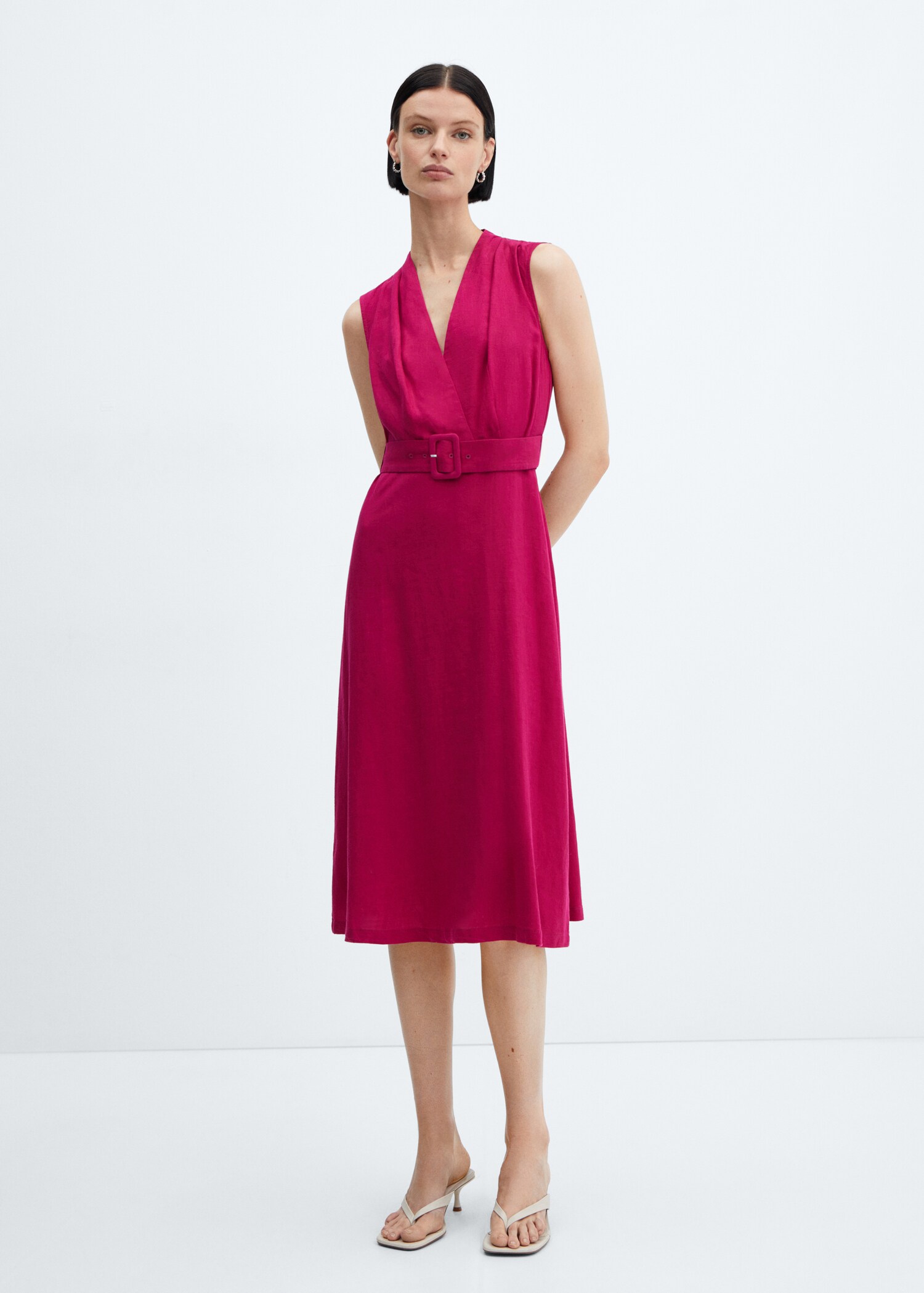 Vestido lino cinturón - Plano general