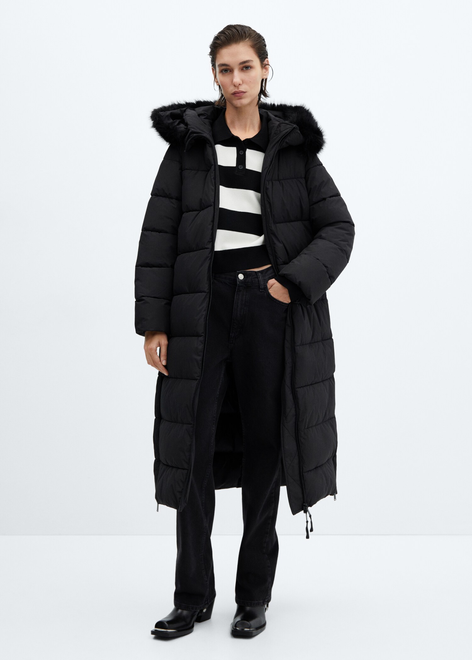 Anorak matelassé capuche imitation fourrure - Plan général