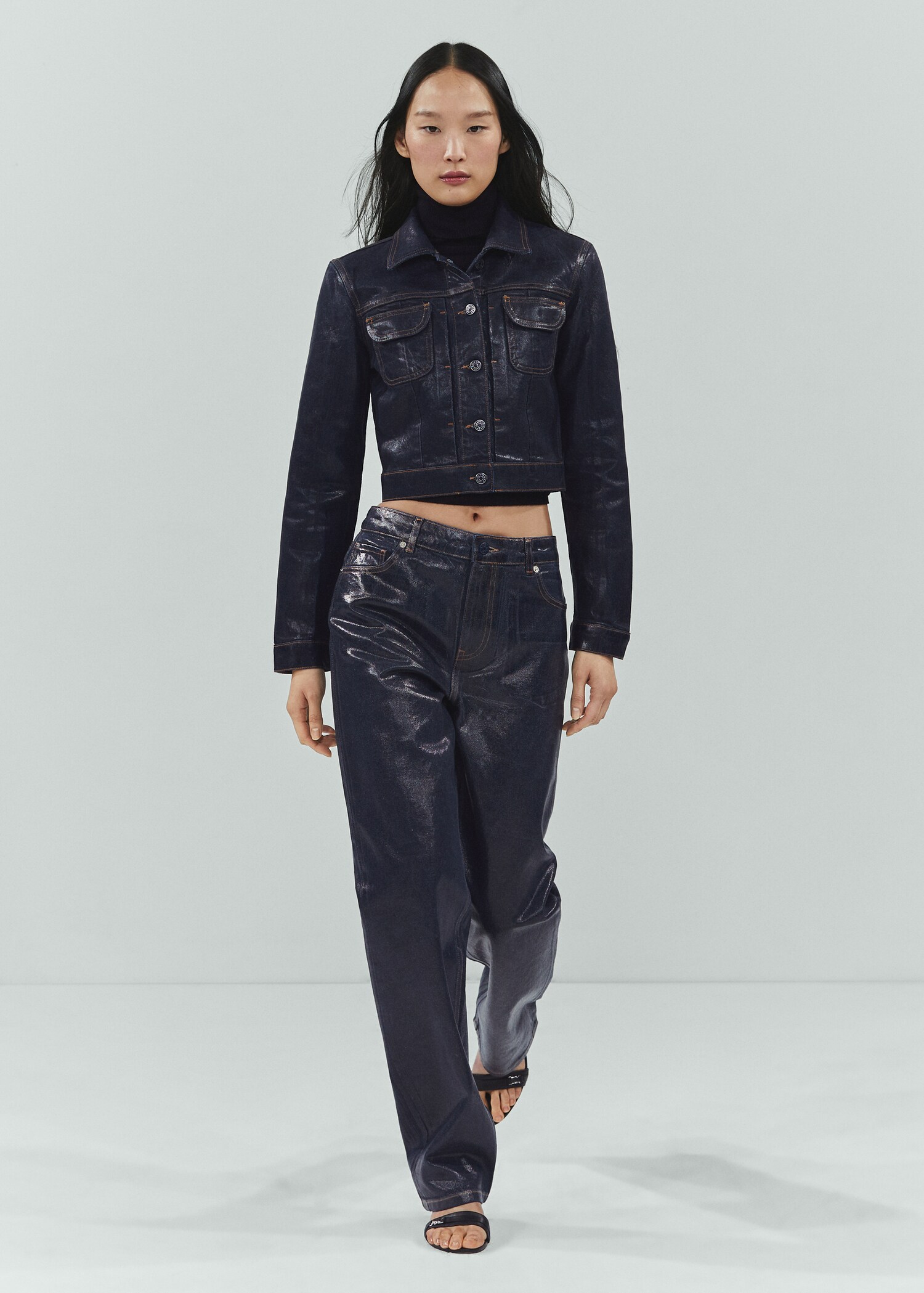 Foil structured denim jacket - General plane