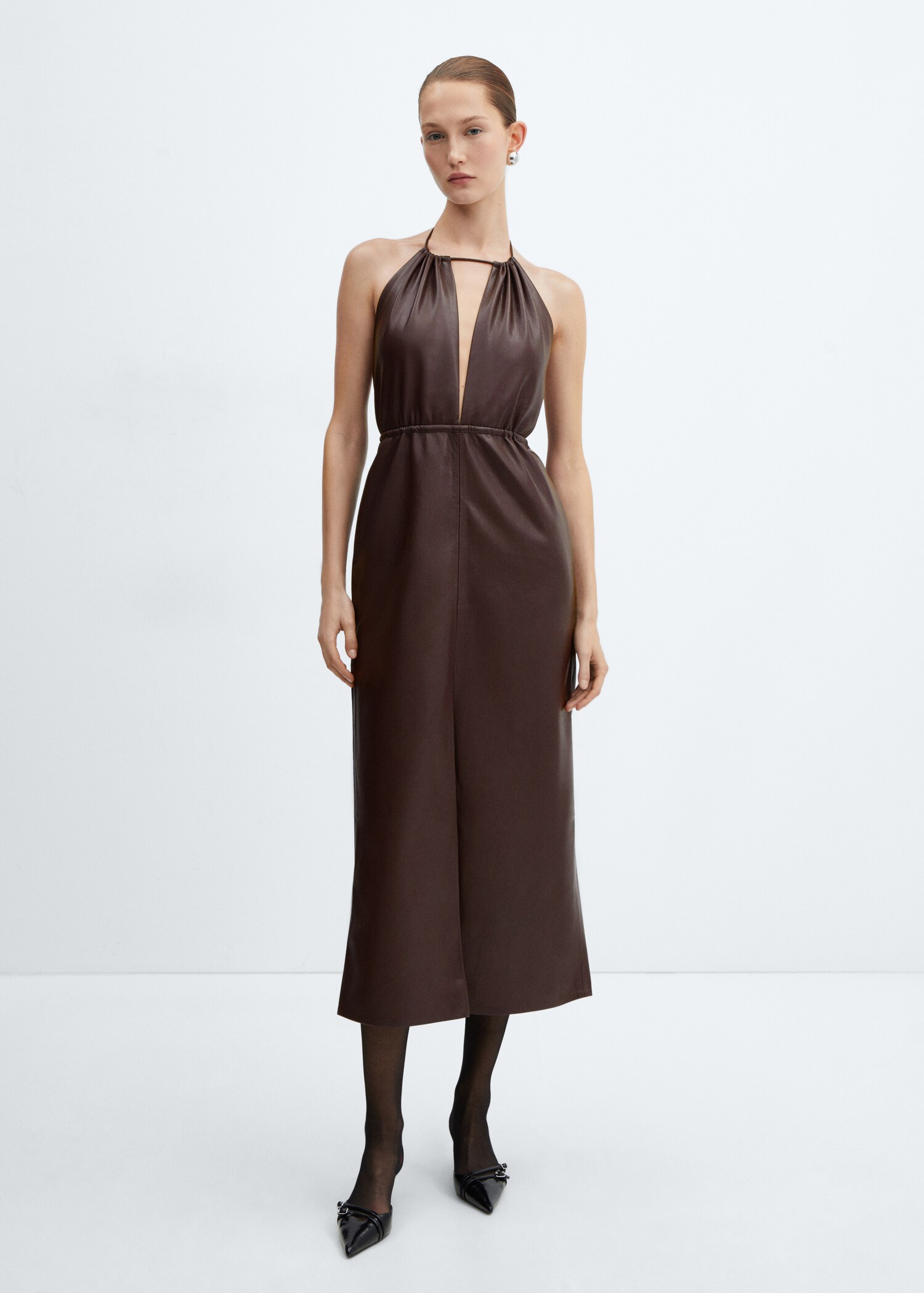 Leather-effect halter dress - General plane