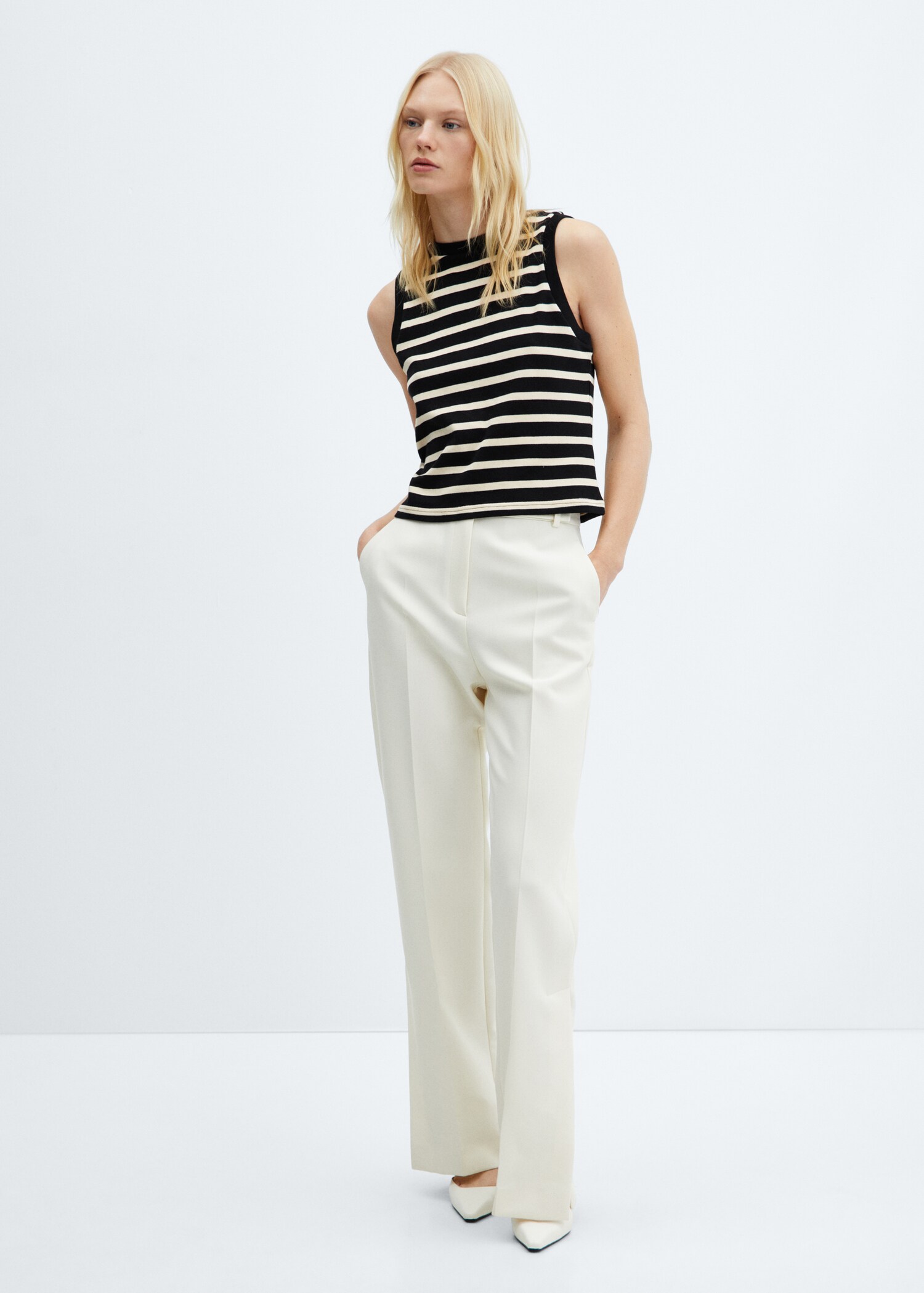 Striped cotton-blend top - General plane