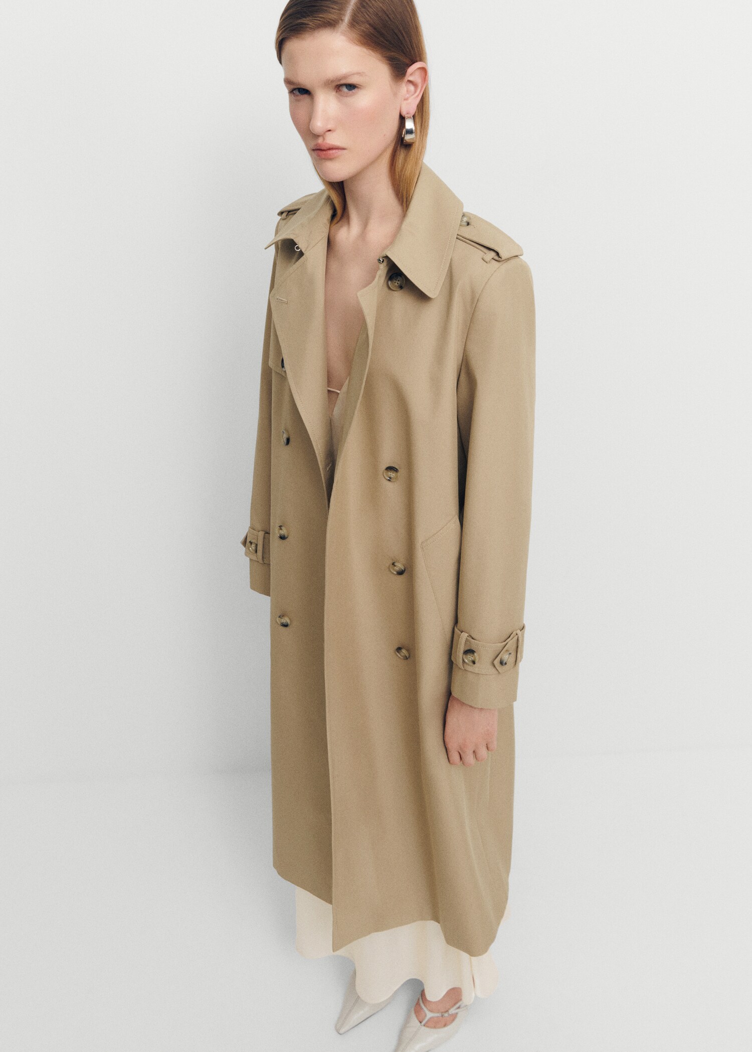 Double-breasted cotton trench coat - General plane