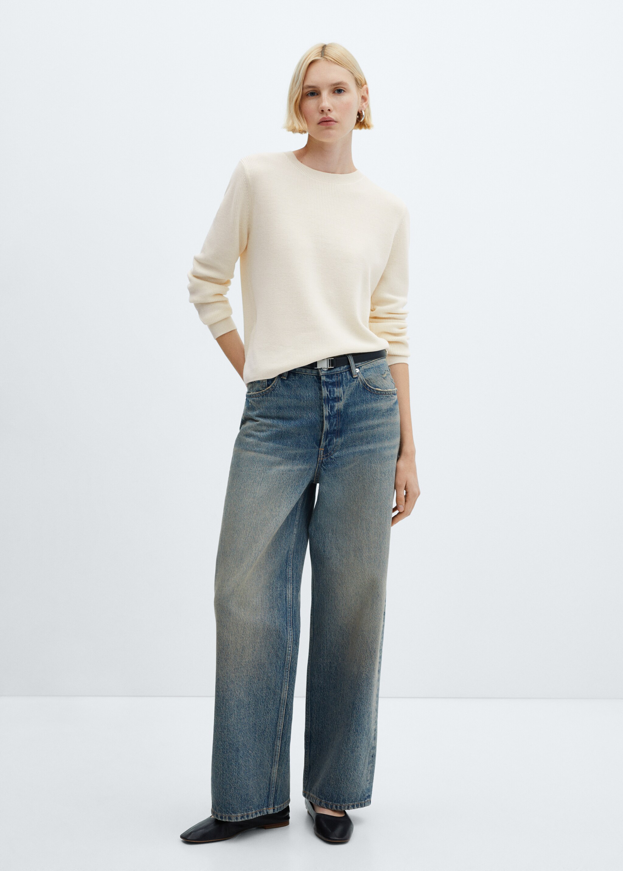 Cotton-linen round-neck knitted sweater - General plane