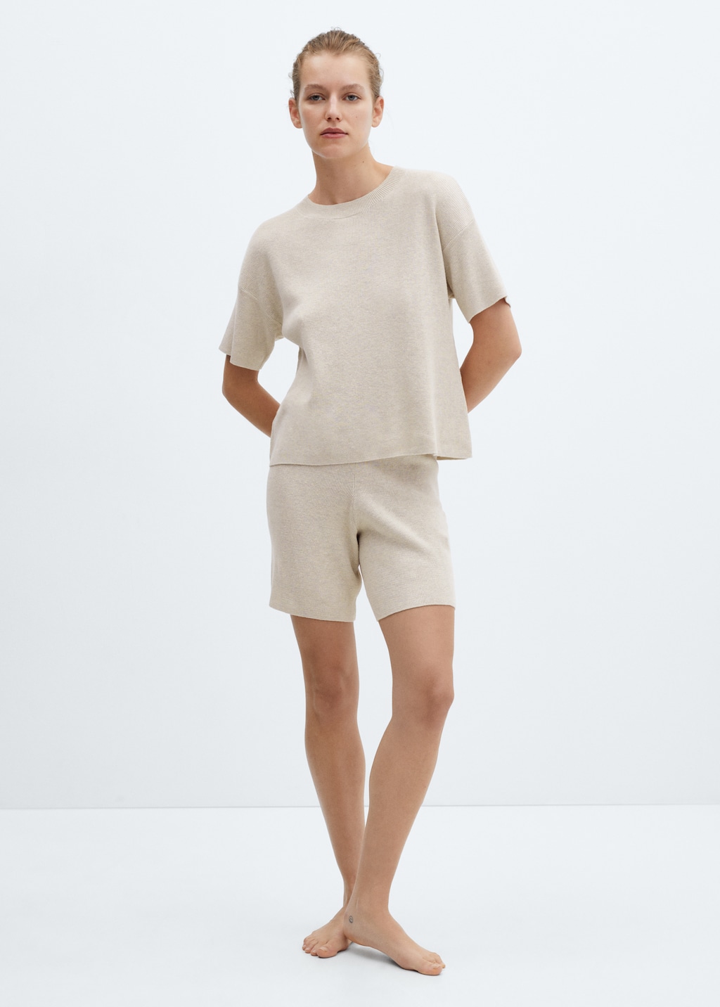 tシャツ PLATED LINEN COTTON TOP レディース Women's Desert foil linen knit drawstring side T-shirt