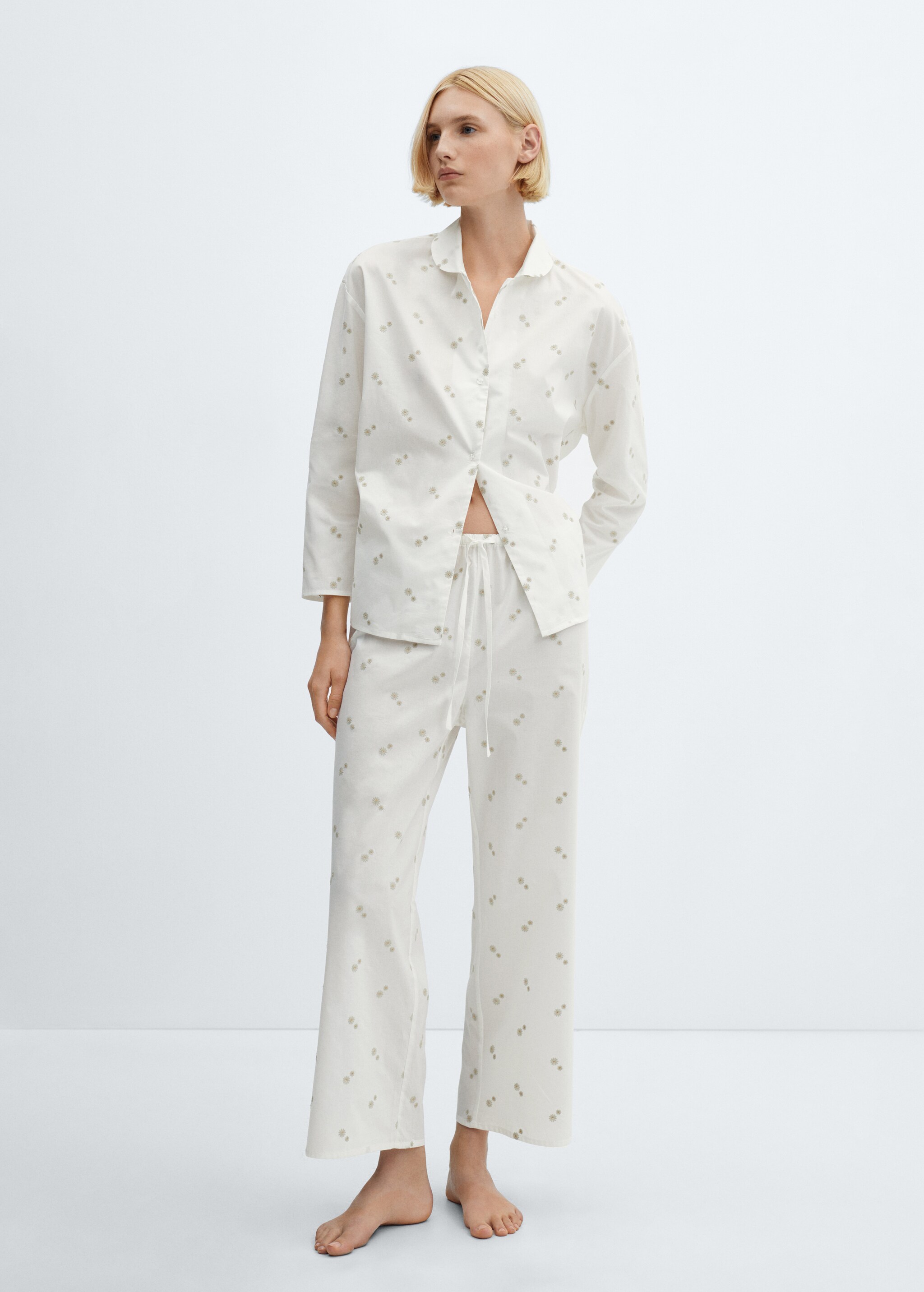 Pantalon pyjama coton broderie florale - Plan général