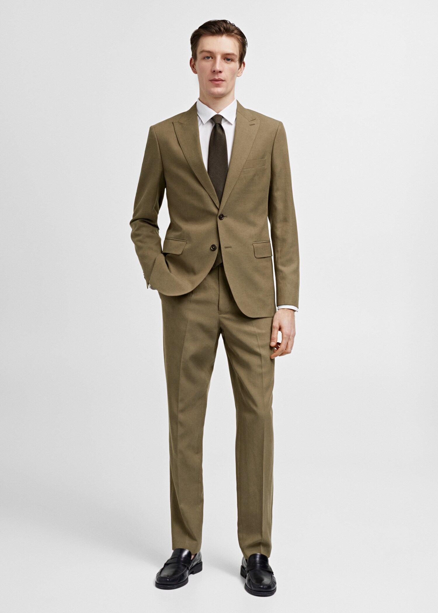 Slim-fit linen and cotton suit jacket - General plane