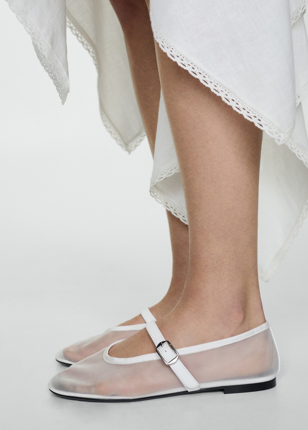 Mesh ballet flats with strap and buckle Women MANGO Gibraltar