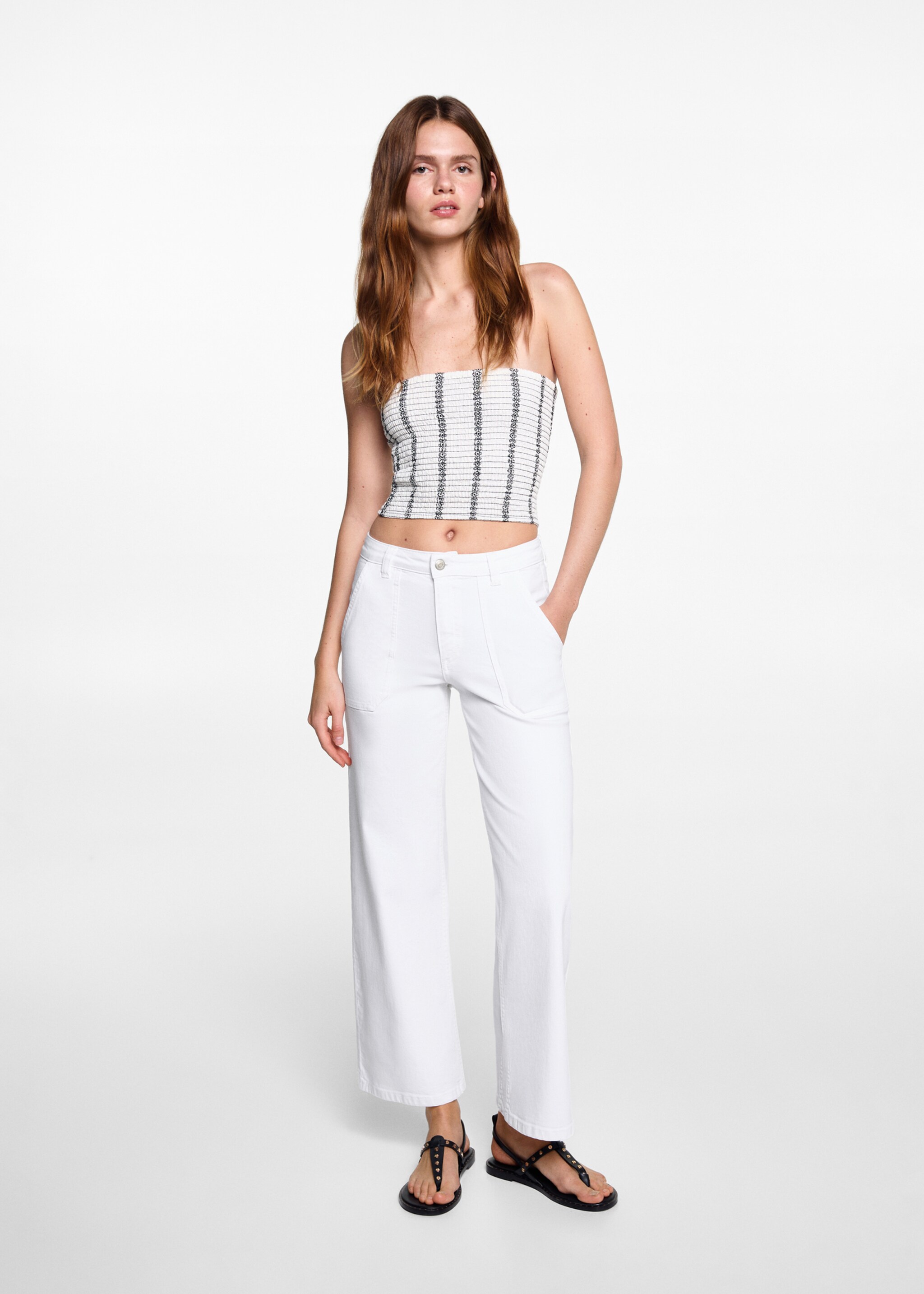 Mid waist culotte jeans - General plane, Off White. Ref: 67098276-00.